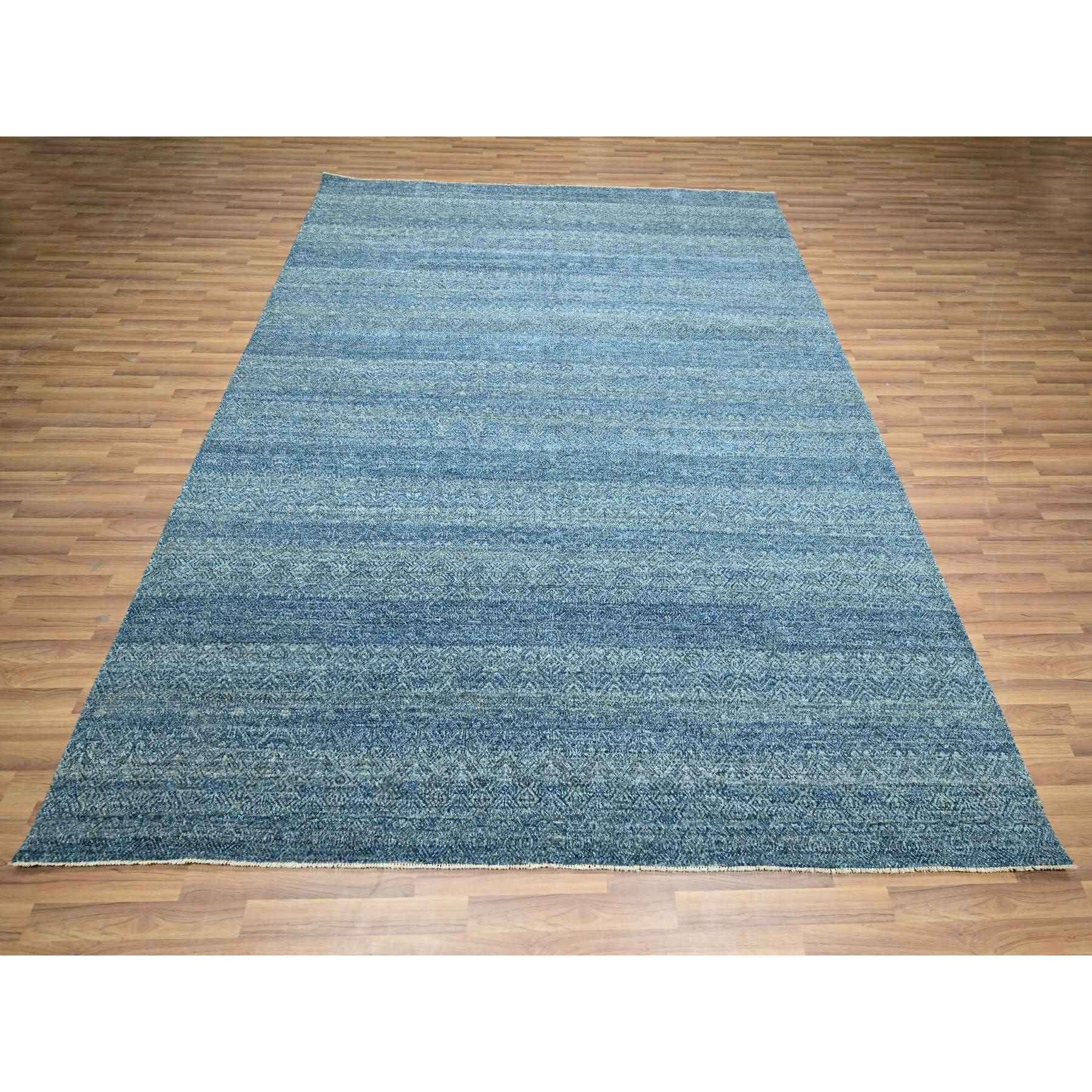 8'x10' Denim Blue, Kohinoor Herat Pattern, Small Geometric Repetitive Diamond Design, Pure Wool, Tone On Tone, Borderless, Soft Pile, Hand Knotted, Oriental Rug HR76384 - Image 2
