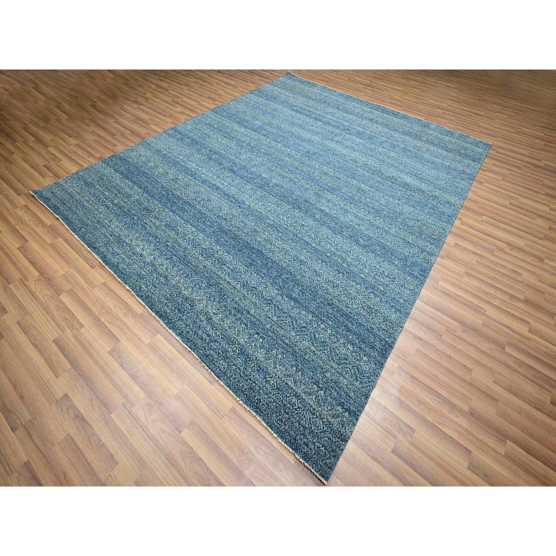 8'x10' Denim Blue, Kohinoor Herat Pattern, Small Geometric Repetitive Diamond Design, Pure Wool, Tone On Tone, Borderless, Soft Pile, Hand Knotted, Oriental Rug HR76384 - Image 3