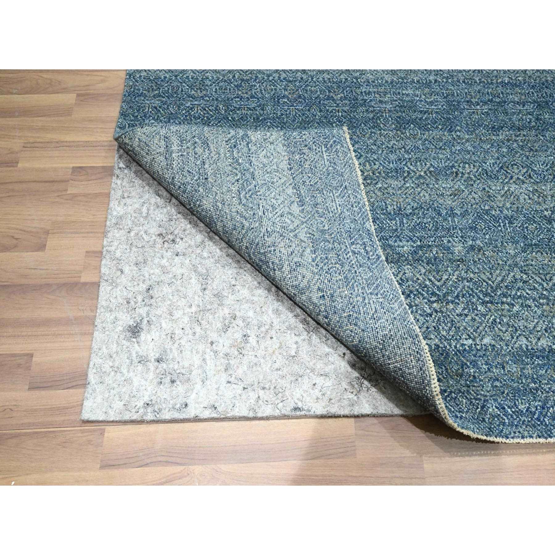 8'x10' Denim Blue, Kohinoor Herat Pattern, Small Geometric Repetitive Diamond Design, Pure Wool, Tone On Tone, Borderless, Soft Pile, Hand Knotted, Oriental Rug HR76384 - Image 4