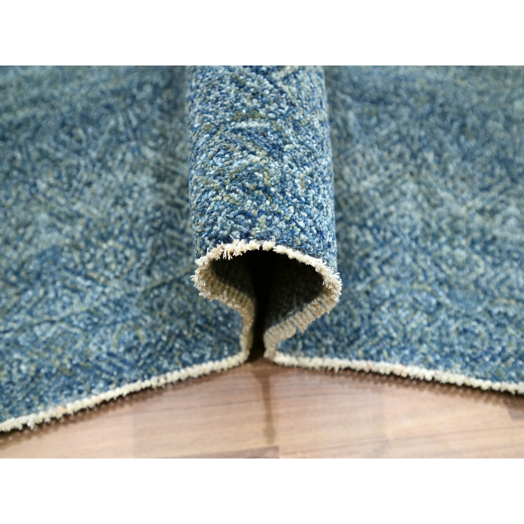 8'x10' Denim Blue, Kohinoor Herat Pattern, Small Geometric Repetitive Diamond Design, Pure Wool, Tone On Tone, Borderless, Soft Pile, Hand Knotted, Oriental Rug HR76384 - Image 5
