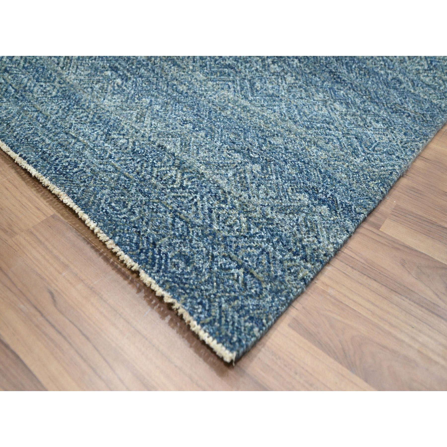 8'x10' Denim Blue, Kohinoor Herat Pattern, Small Geometric Repetitive Diamond Design, Pure Wool, Tone On Tone, Borderless, Soft Pile, Hand Knotted, Oriental Rug HR76384 - Image 6