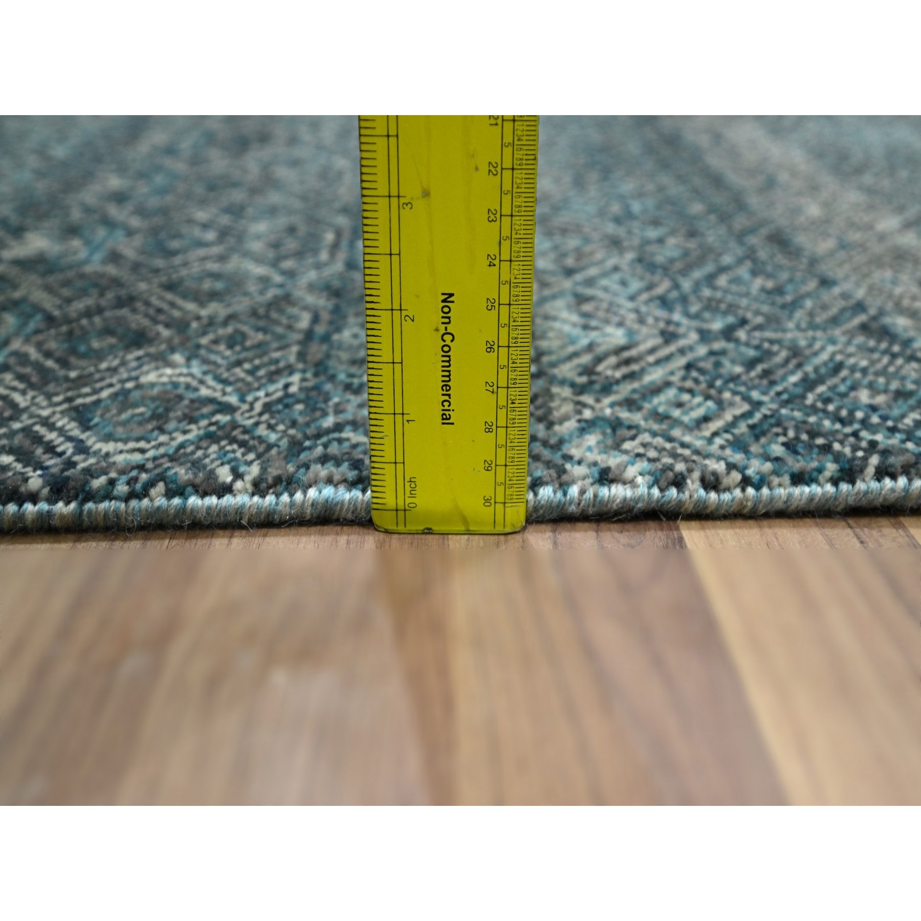 2'5"x7'7" Jasper Blue, Kohinoor Herat with Small Geometric Repetitive Diamond Design, Pure Wool, Tone On Tone, Hand Knotted, Soft To The Touch, Runner, Oriental Rug HR76391 - Image 6