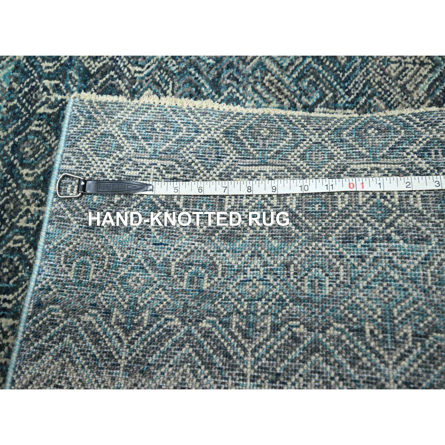 2'5"x7'7" Jasper Blue, Kohinoor Herat with Small Geometric Repetitive Diamond Design, Pure Wool, Tone On Tone, Hand Knotted, Soft To The Touch, Runner, Oriental Rug HR76391 - Image 7