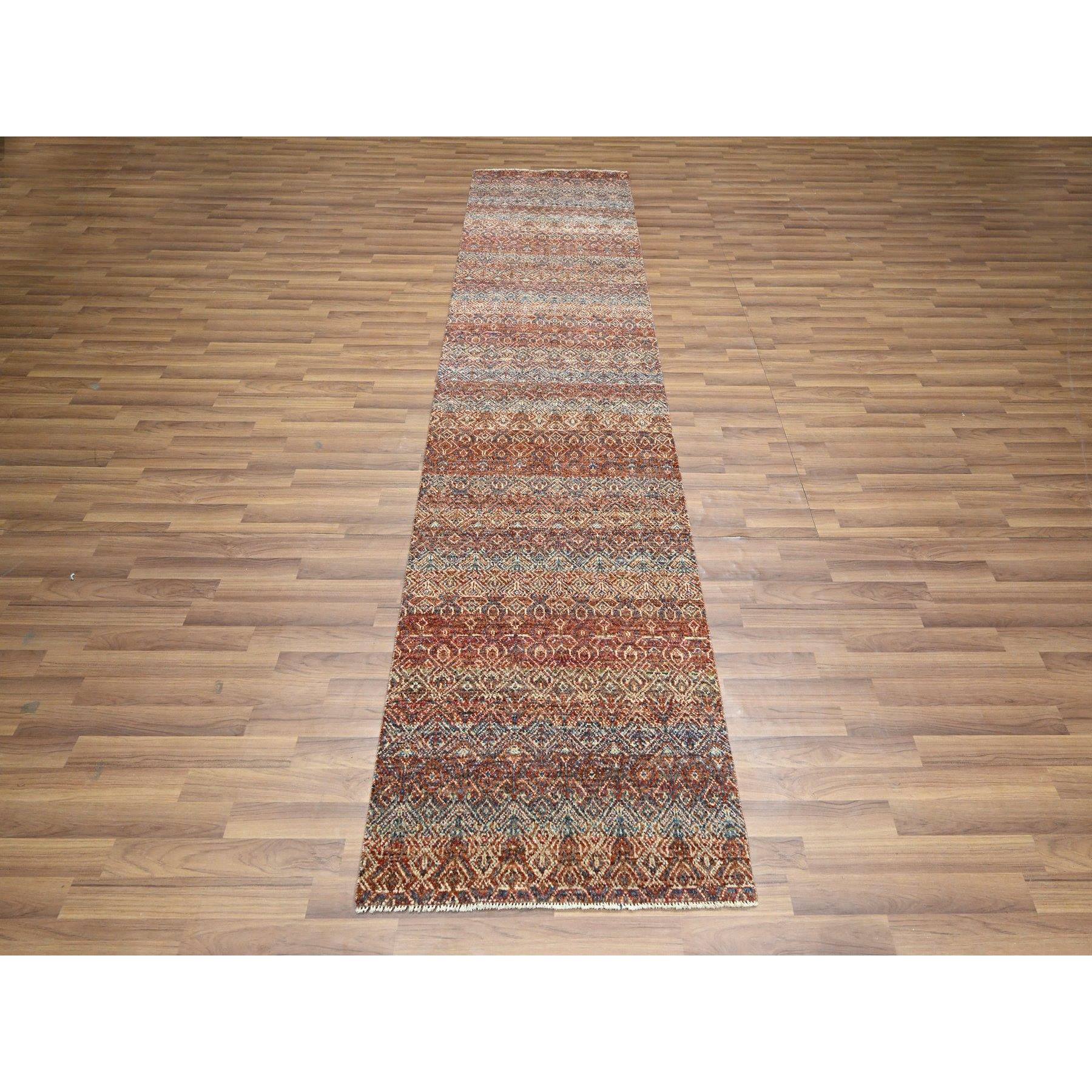 2'7"x10' Summer Fig Red, Kohinoor Herat with Small Geometric Repetitive Diamond Design, Soft and Vibrant Wool, Tone On Tone, Hand Knotted, Runner, Oriental Rug HR76399 - Image 2