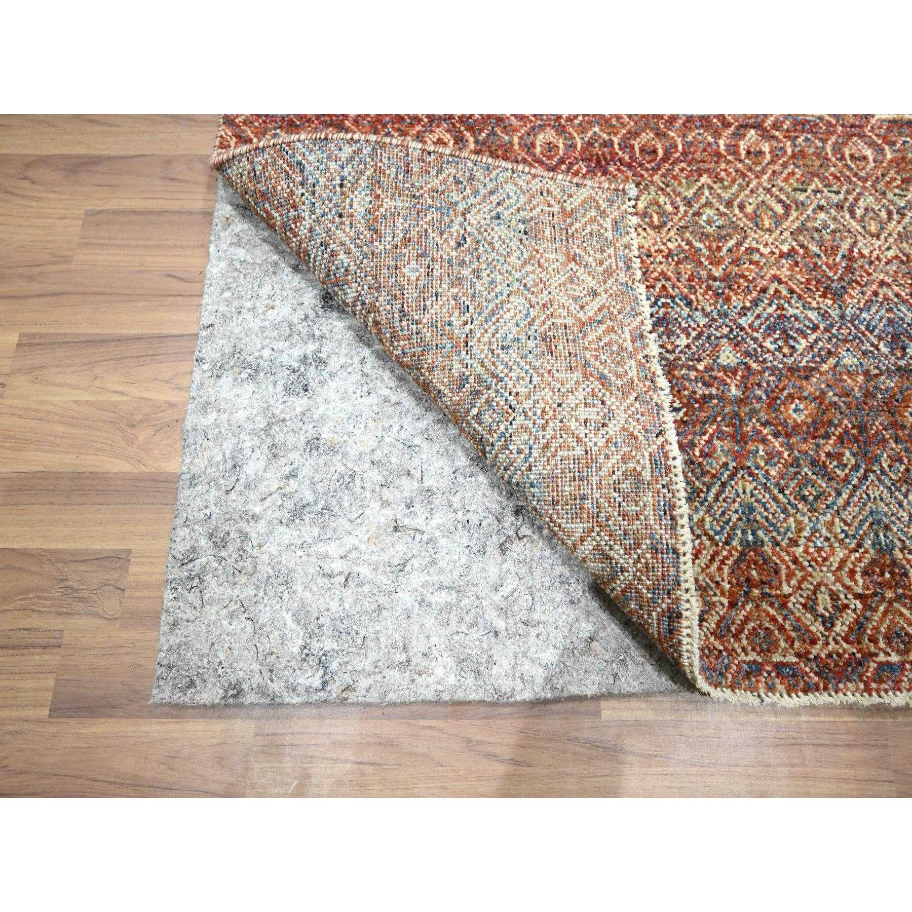 2'7"x10' Summer Fig Red, Kohinoor Herat with Small Geometric Repetitive Diamond Design, Soft and Vibrant Wool, Tone On Tone, Hand Knotted, Runner, Oriental Rug HR76399 - Image 3