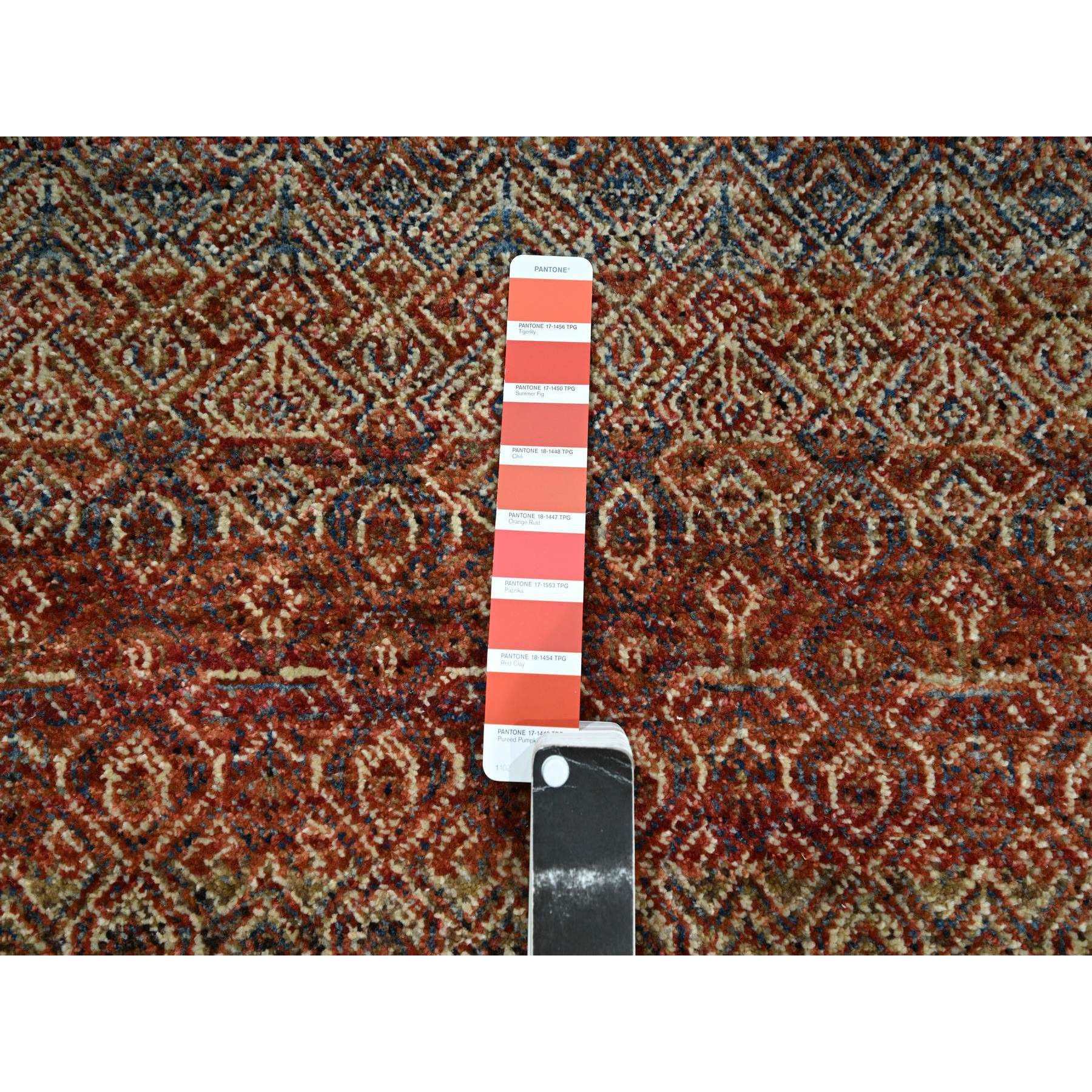 2'7"x10' Summer Fig Red, Kohinoor Herat with Small Geometric Repetitive Diamond Design, Soft and Vibrant Wool, Tone On Tone, Hand Knotted, Runner, Oriental Rug HR76399 - Image 4