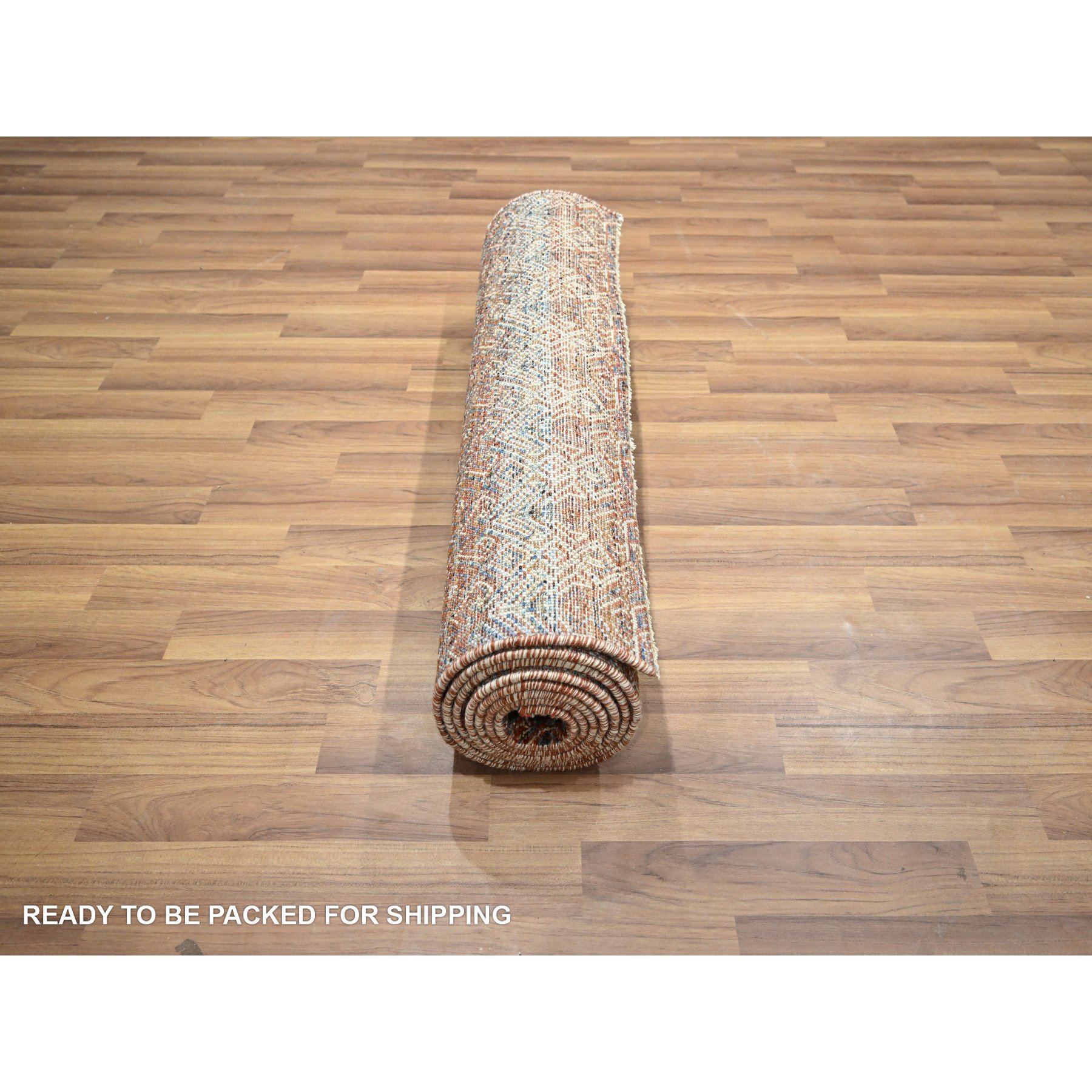2'7"x10' Summer Fig Red, Kohinoor Herat with Small Geometric Repetitive Diamond Design, Soft and Vibrant Wool, Tone On Tone, Hand Knotted, Runner, Oriental Rug HR76399 - Image 5