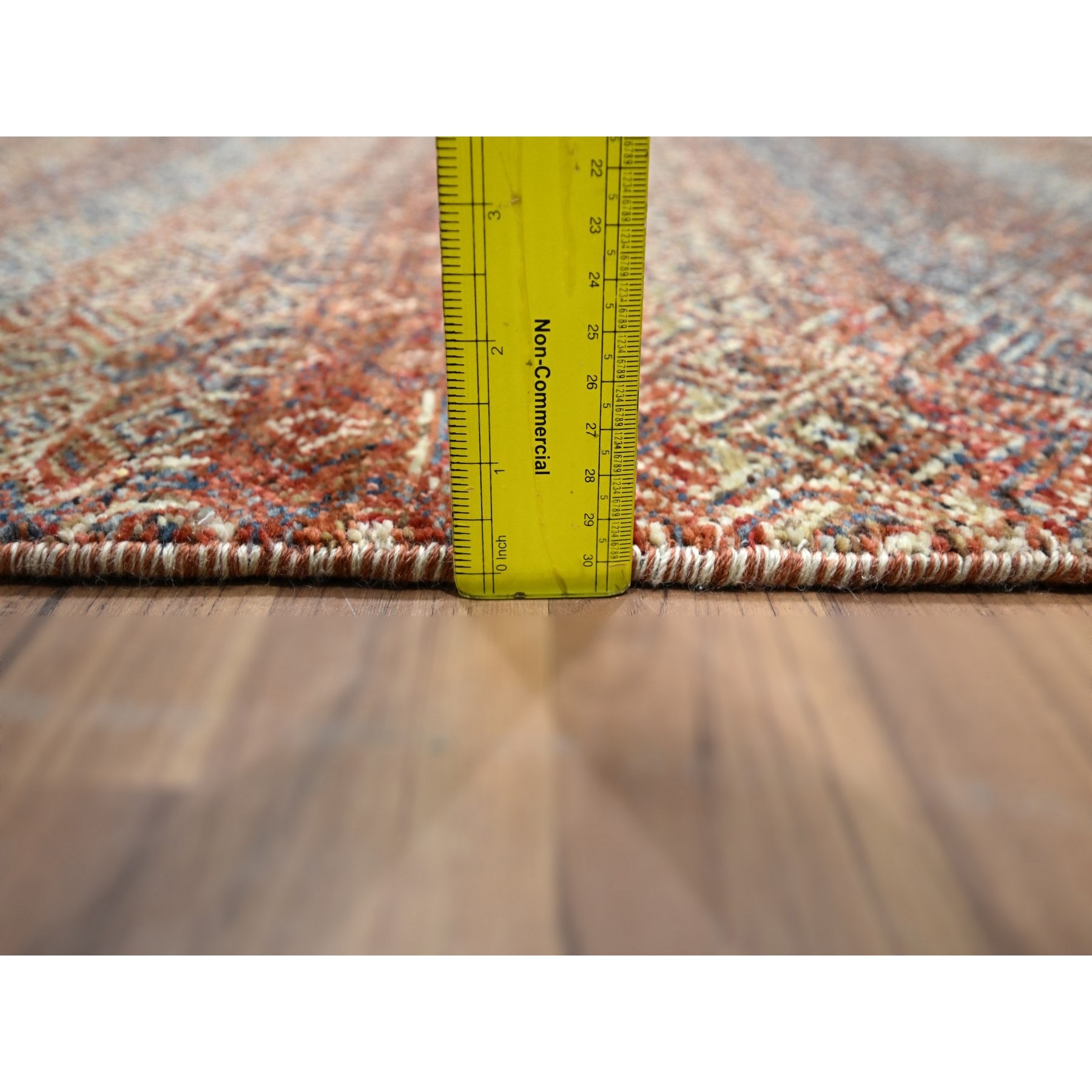 2'7"x10' Summer Fig Red, Kohinoor Herat with Small Geometric Repetitive Diamond Design, Soft and Vibrant Wool, Tone On Tone, Hand Knotted, Runner, Oriental Rug HR76399 - Image 6