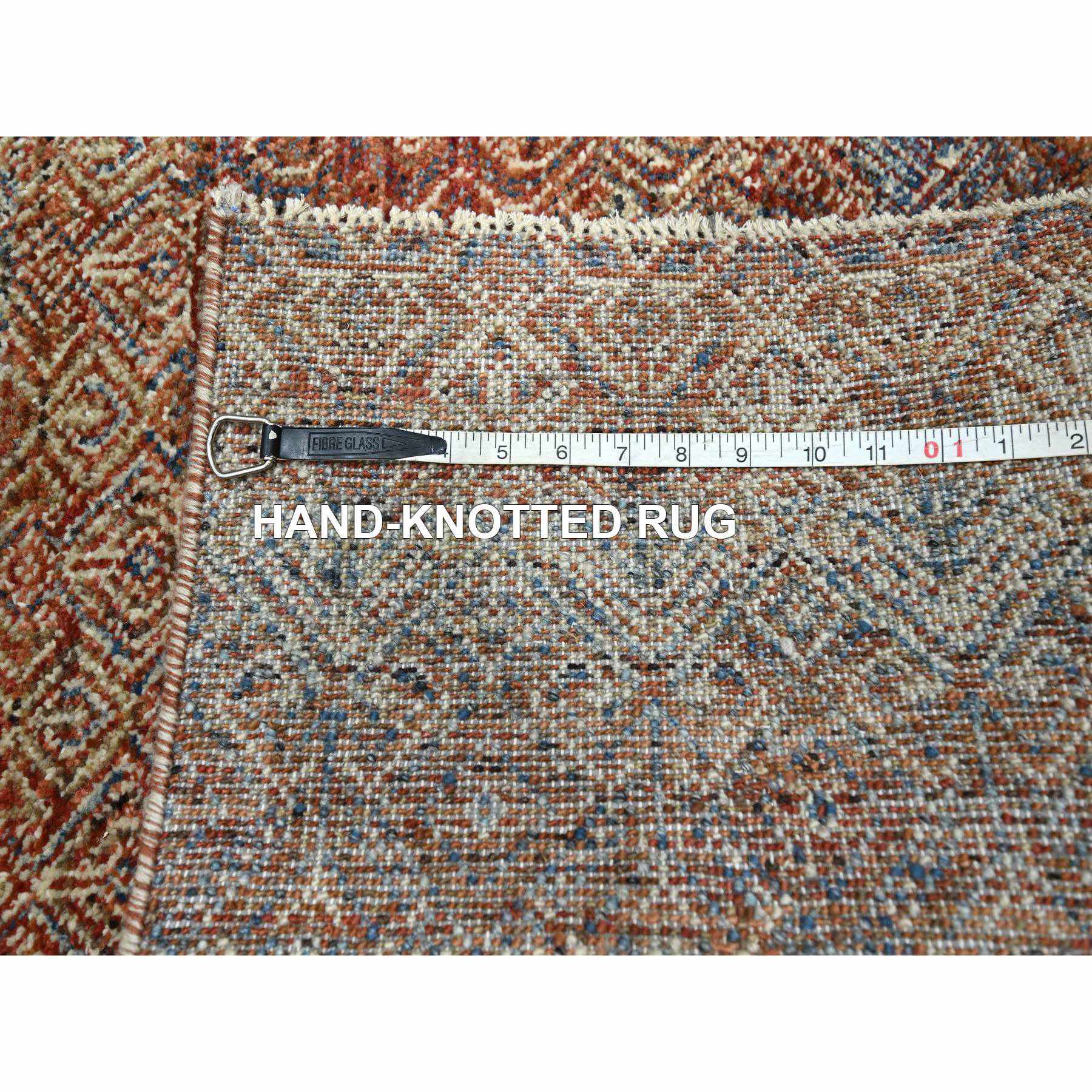 2'7"x10' Summer Fig Red, Kohinoor Herat with Small Geometric Repetitive Diamond Design, Soft and Vibrant Wool, Tone On Tone, Hand Knotted, Runner, Oriental Rug HR76399 - Image 7