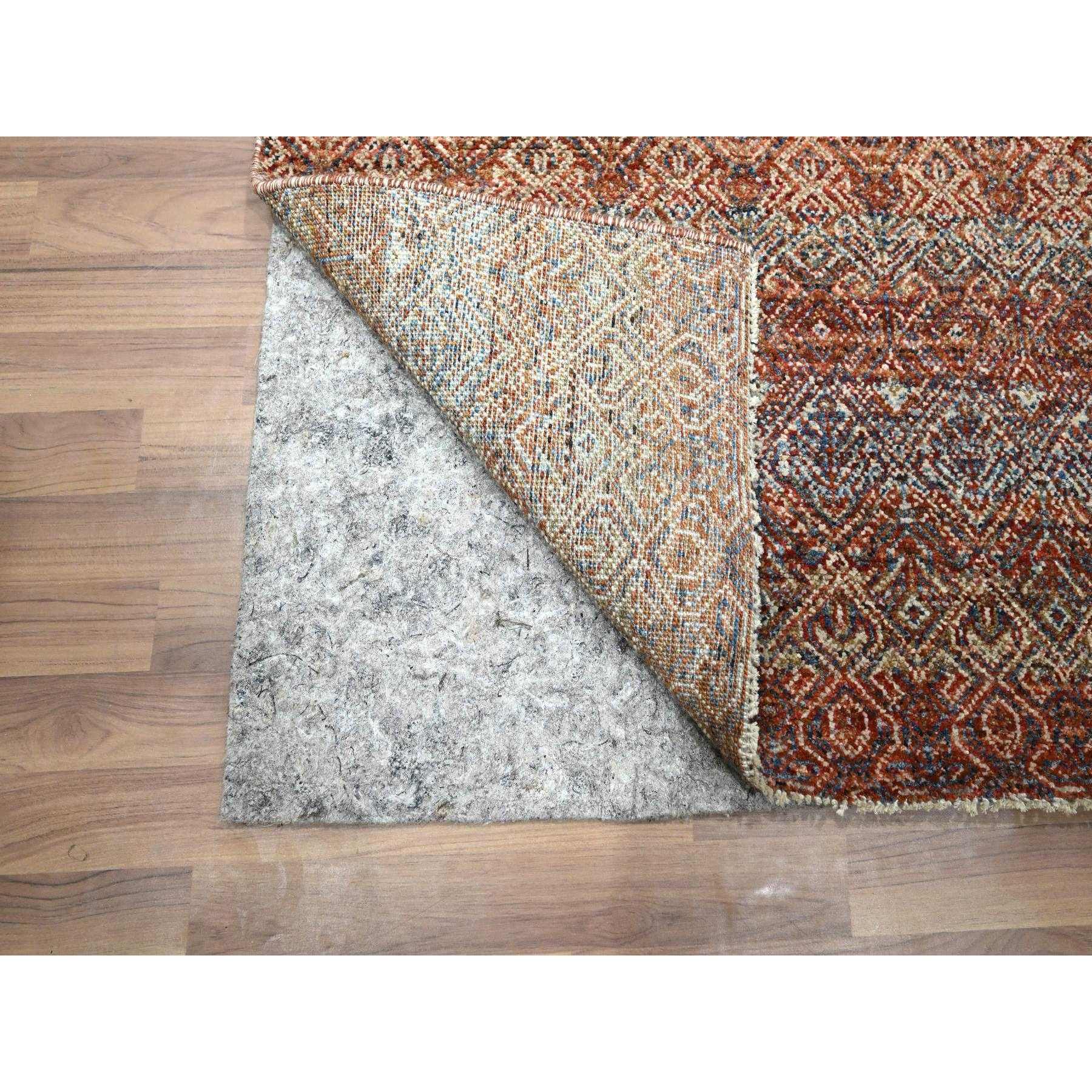2'6"x10'2" Clay Red, Kohinoor Herat with Small Geometric Repetitive Diamond Pattern, Soft Wool, Tone On Tone, Hand Knotted, Runner, Oriental Rug HR76400 - Image 3