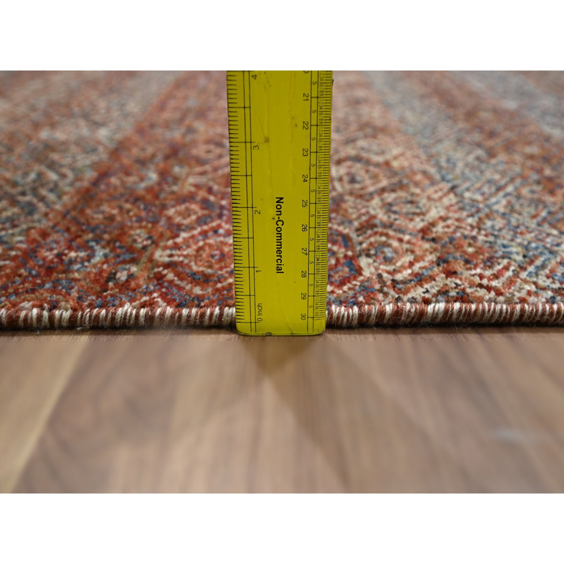 2'6"x10'2" Clay Red, Kohinoor Herat with Small Geometric Repetitive Diamond Pattern, Soft Wool, Tone On Tone, Hand Knotted, Runner, Oriental Rug HR76400 - Image 6