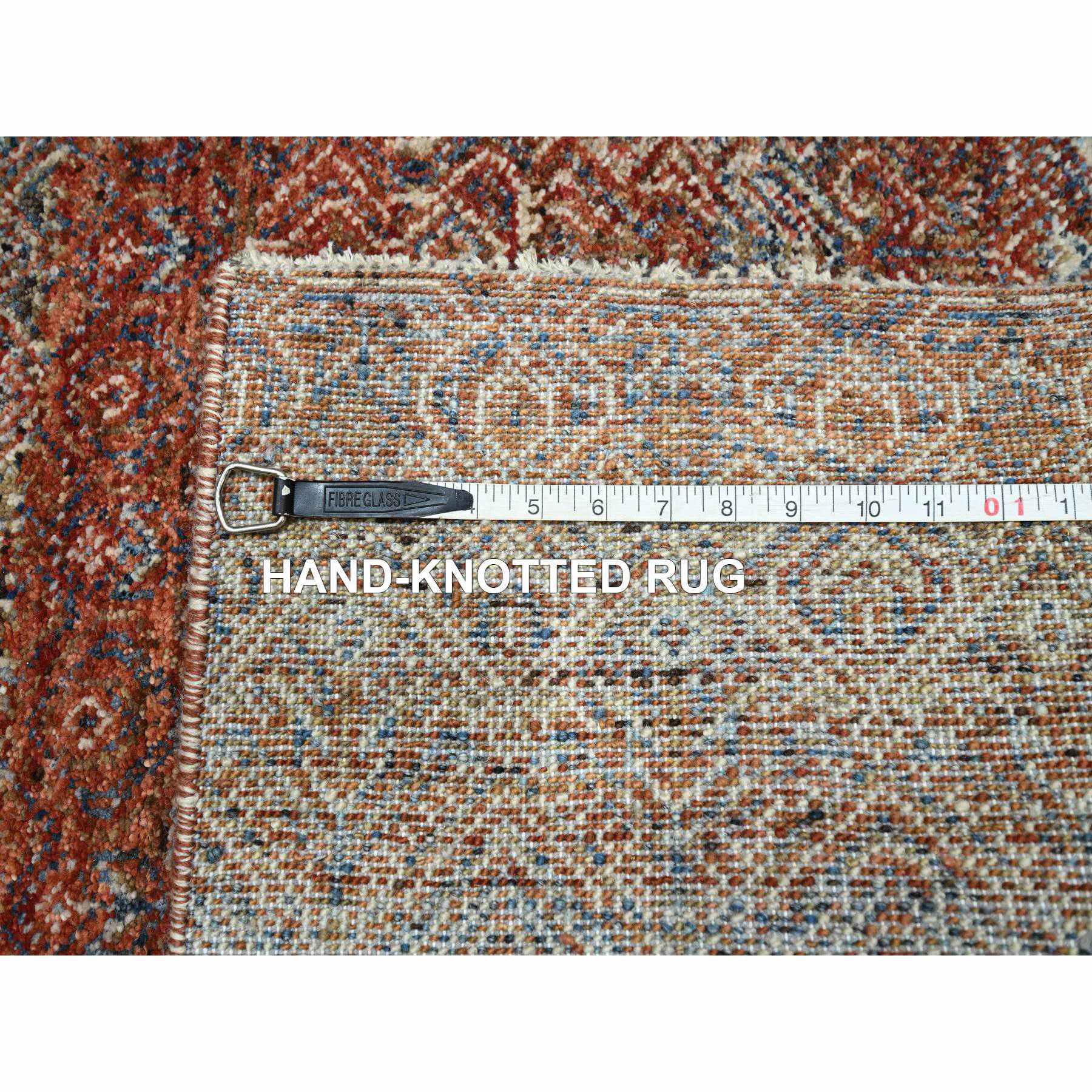 2'6"x10'2" Clay Red, Kohinoor Herat with Small Geometric Repetitive Diamond Pattern, Soft Wool, Tone On Tone, Hand Knotted, Runner, Oriental Rug HR76400 - Image 7
