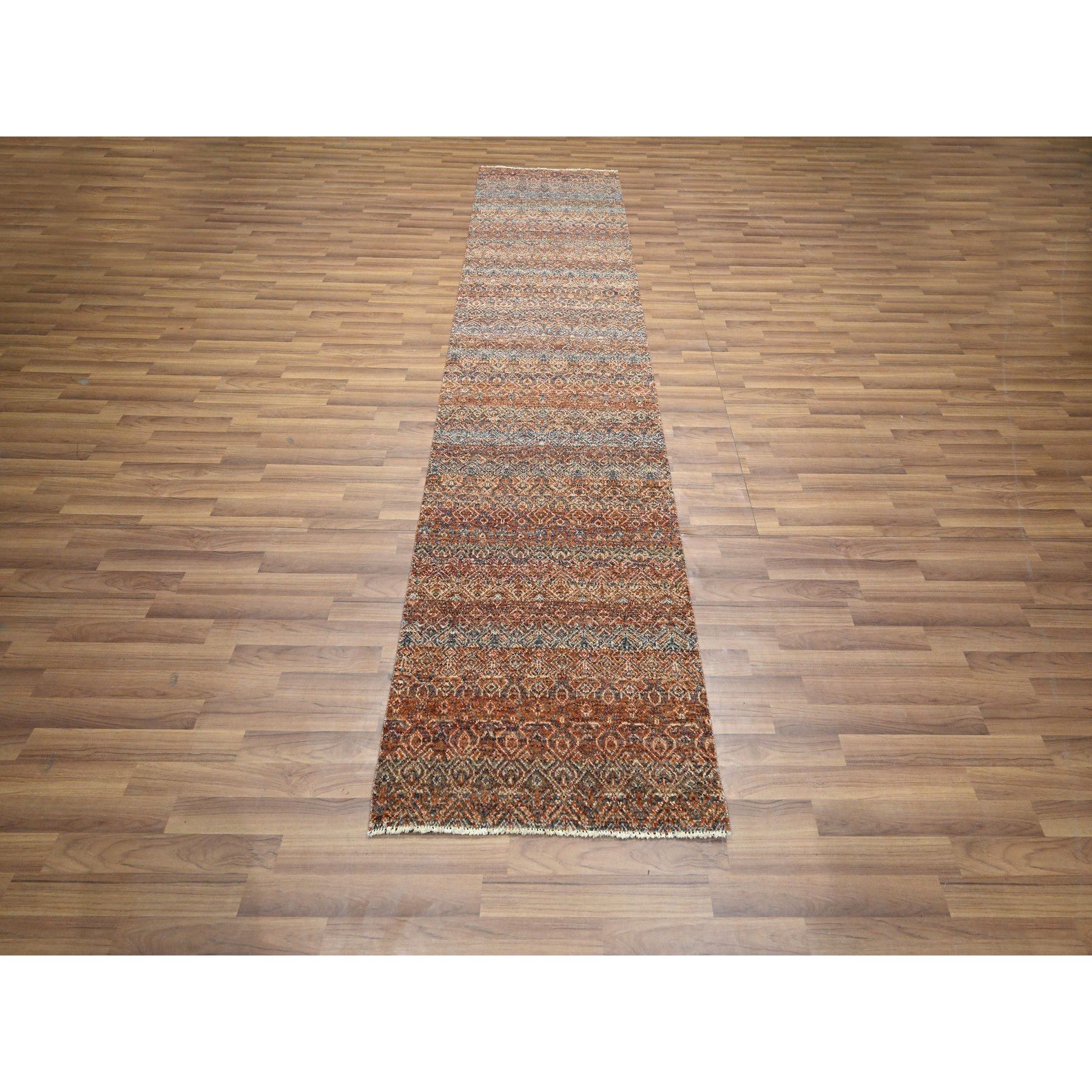 2'7"x10' Summer Fig Red, Kohinoor Herat with Small Geometric Repetitive Diamond Pattern, Tone on Tone, Soft and Shiny Wool, Hand Knotted, Runner, Oriental Rug HR76402 - Image 2