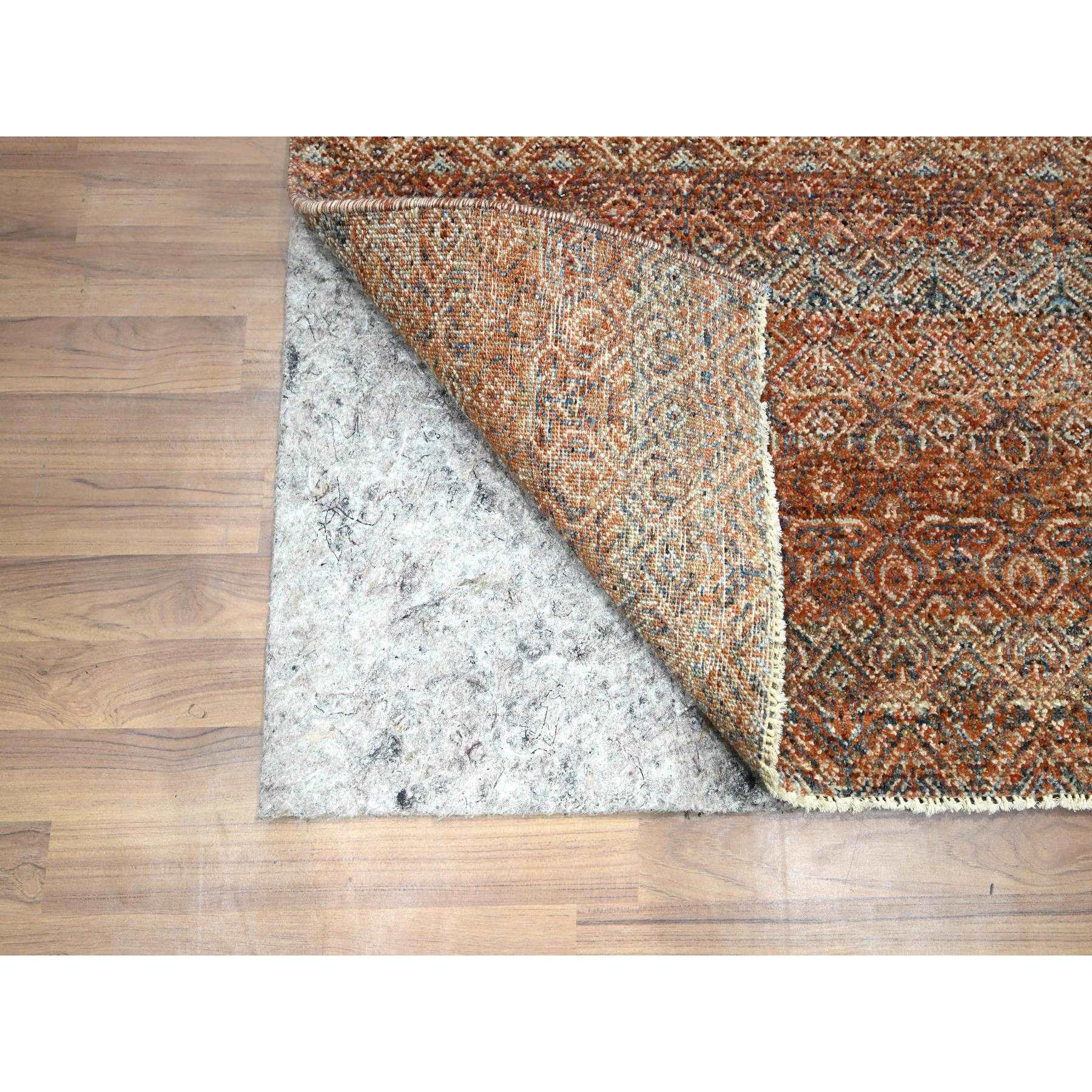 2'7"x10' Summer Fig Red, Kohinoor Herat with Small Geometric Repetitive Diamond Pattern, Tone on Tone, Soft and Shiny Wool, Hand Knotted, Runner, Oriental Rug HR76402 - Image 3