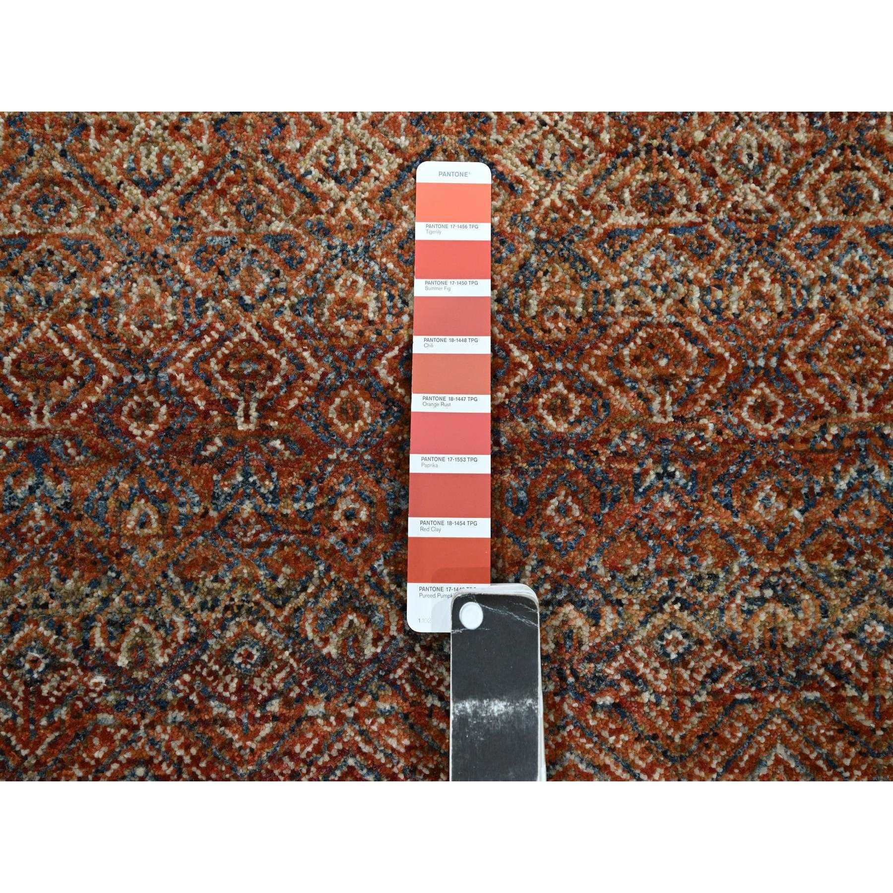 2'7"x10' Summer Fig Red, Kohinoor Herat with Small Geometric Repetitive Diamond Pattern, Tone on Tone, Soft and Shiny Wool, Hand Knotted, Runner, Oriental Rug HR76402 - Image 4