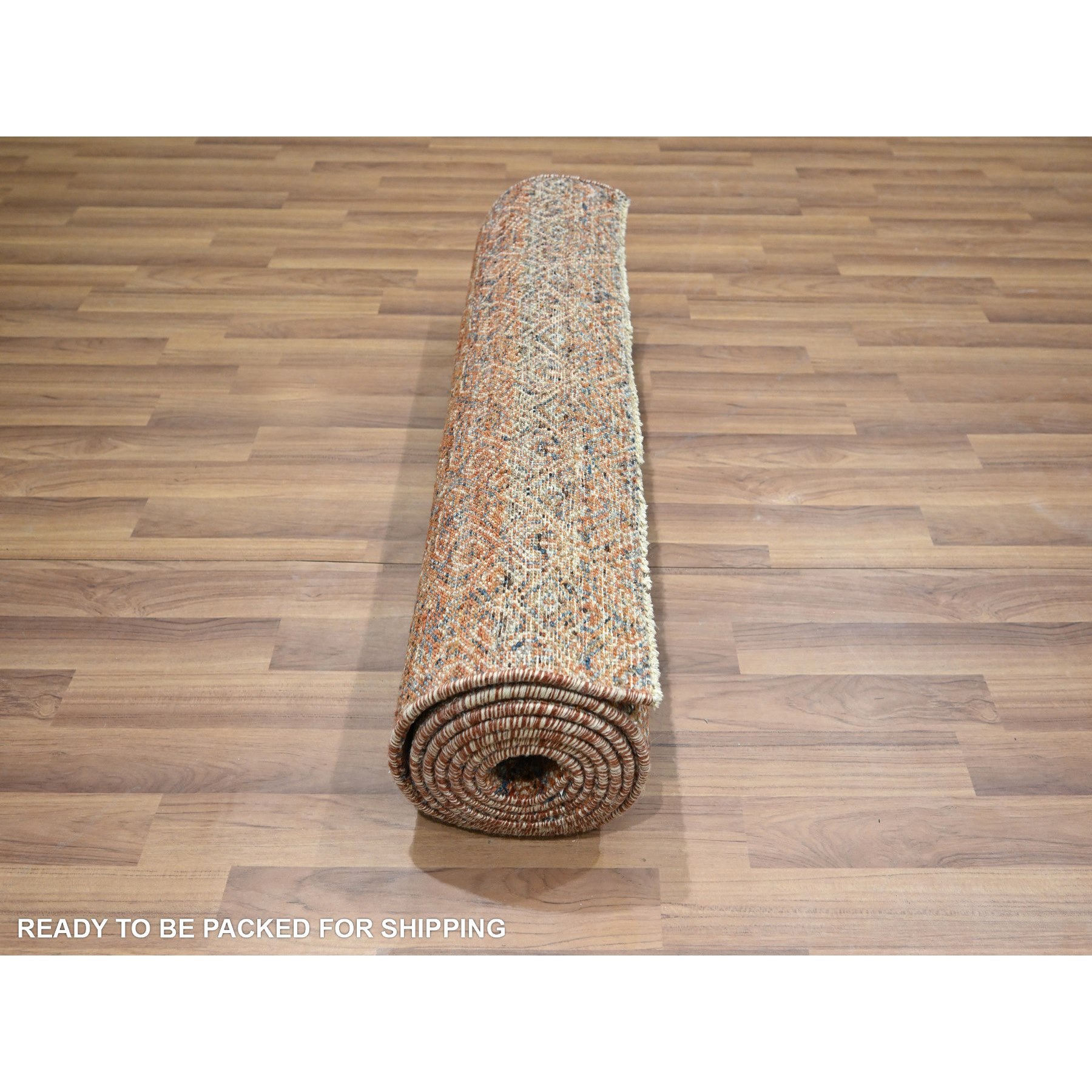 2'7"x10' Summer Fig Red, Kohinoor Herat with Small Geometric Repetitive Diamond Pattern, Tone on Tone, Soft and Shiny Wool, Hand Knotted, Runner, Oriental Rug HR76402 - Image 5