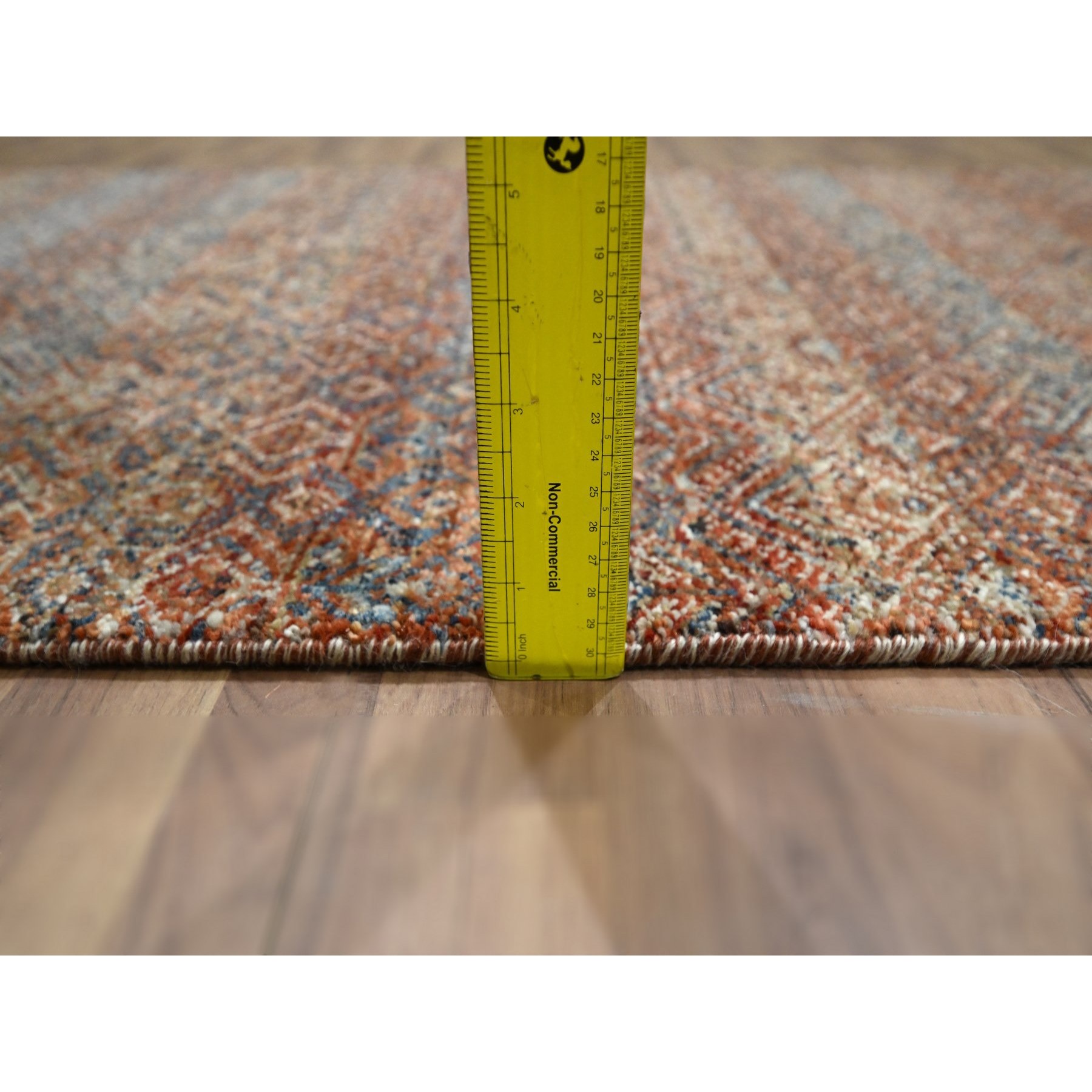 2'7"x10' Summer Fig Red, Kohinoor Herat with Small Geometric Repetitive Diamond Pattern, Tone on Tone, Soft and Shiny Wool, Hand Knotted, Runner, Oriental Rug HR76402 - Image 6