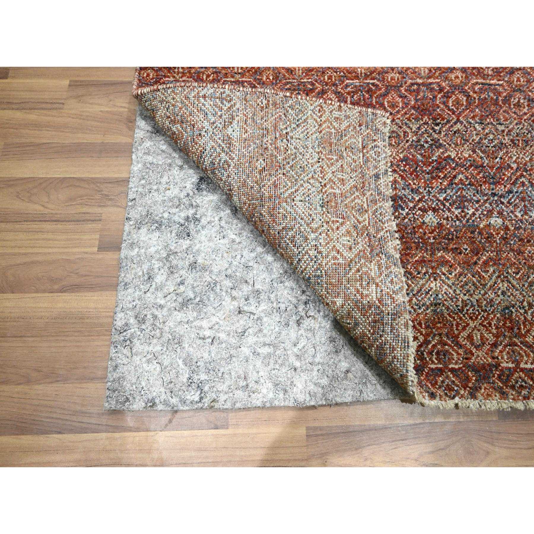 2'6"x10'2" Chili Red, Kohinoor Herat with Small Geometric Repetitive Diamond Pattern, Tone on Tone, Soft and Shiny Wool, Hand Knotted, Runner, Oriental Rug HR76406 - Image 3