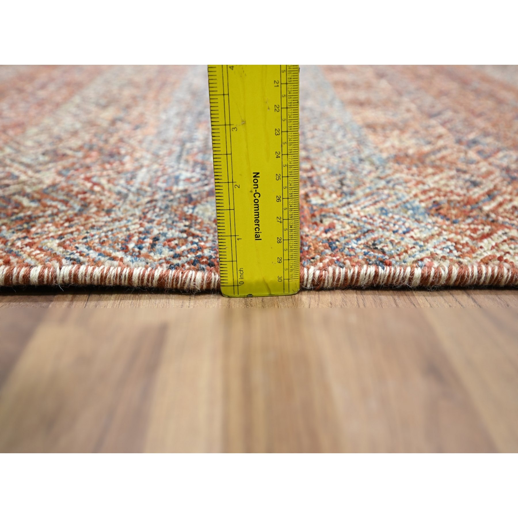 2'6"x10'2" Chili Red, Kohinoor Herat with Small Geometric Repetitive Diamond Pattern, Tone on Tone, Soft and Shiny Wool, Hand Knotted, Runner, Oriental Rug HR76406 - Image 6