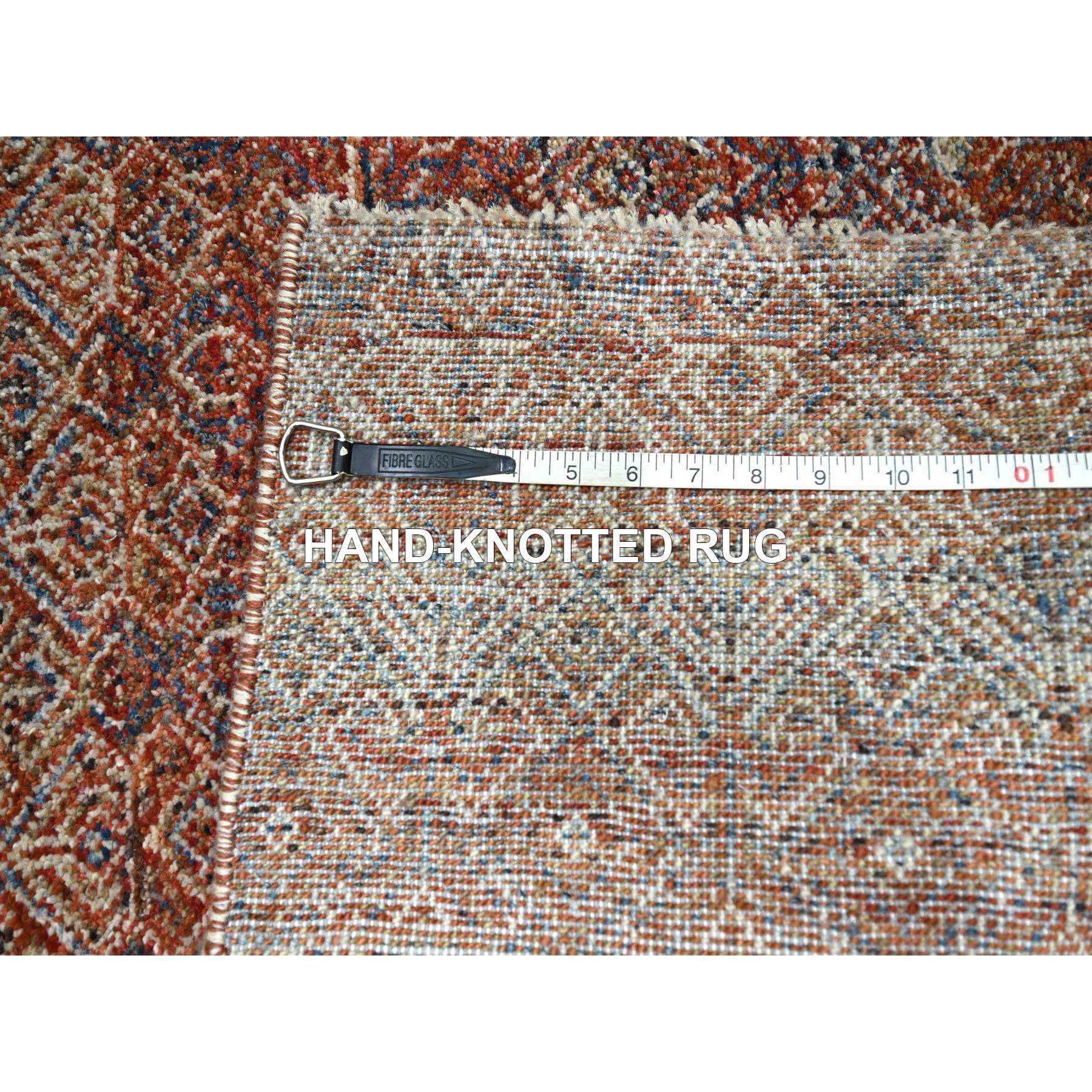 2'6"x10'2" Chili Red, Kohinoor Herat with Small Geometric Repetitive Diamond Pattern, Tone on Tone, Soft and Shiny Wool, Hand Knotted, Runner, Oriental Rug HR76406 - Image 7