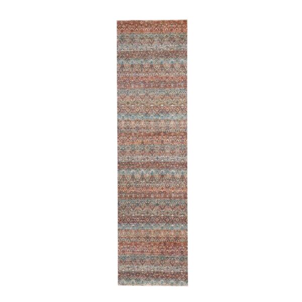 2'7"x10' Chili Red, Kohinoor Herat with Small Geometric Repetitive Diamond Pattern, Tone on Tone, Soft and Shiny Wool, Hand Knotted, Runner, Oriental Rug HR76408