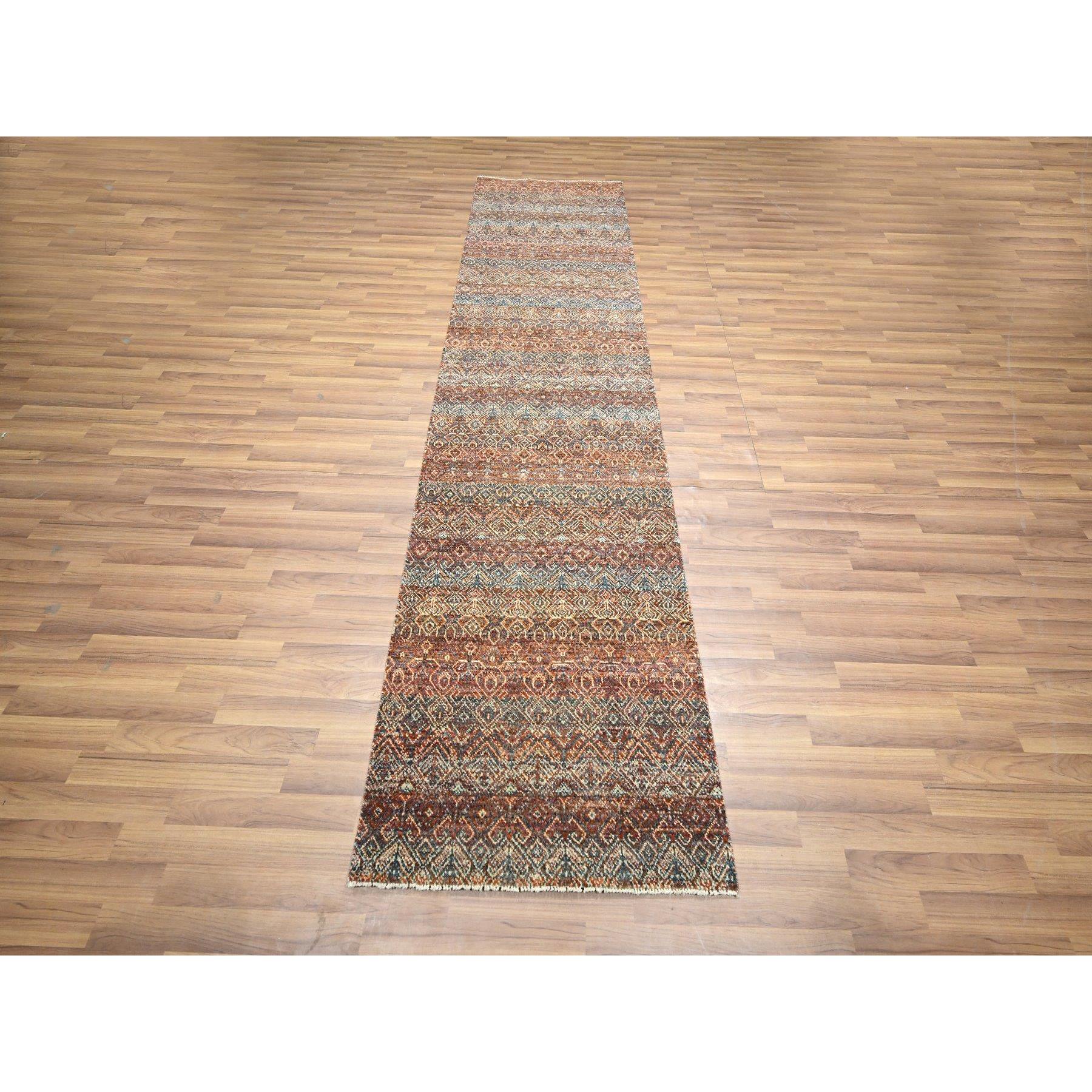 2'7"x10' Clay Red, Kohinoor Herat with Small Geometric Repetitive Diamond Pattern, Tone on Tone, Soft and Shiny Wool, Hand Knotted, Runner, Oriental Rug HR76409 - Image 2