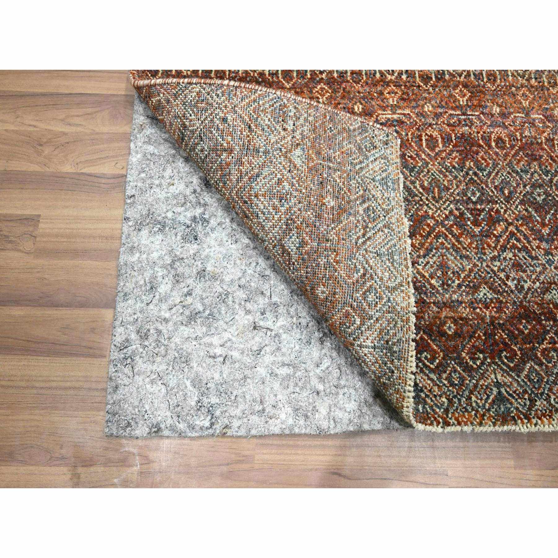 2'7"x10' Clay Red, Kohinoor Herat with Small Geometric Repetitive Diamond Pattern, Tone on Tone, Soft and Shiny Wool, Hand Knotted, Runner, Oriental Rug HR76409 - Image 3