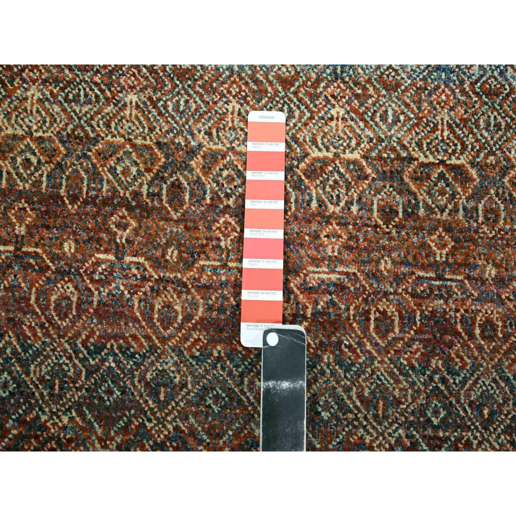 2'7"x10' Clay Red, Kohinoor Herat with Small Geometric Repetitive Diamond Pattern, Tone on Tone, Soft and Shiny Wool, Hand Knotted, Runner, Oriental Rug HR76409 - Image 4