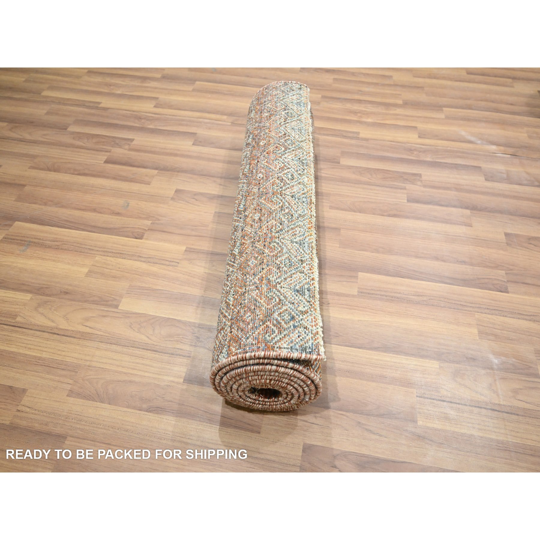 2'7"x10' Clay Red, Kohinoor Herat with Small Geometric Repetitive Diamond Pattern, Tone on Tone, Soft and Shiny Wool, Hand Knotted, Runner, Oriental Rug HR76409 - Image 5