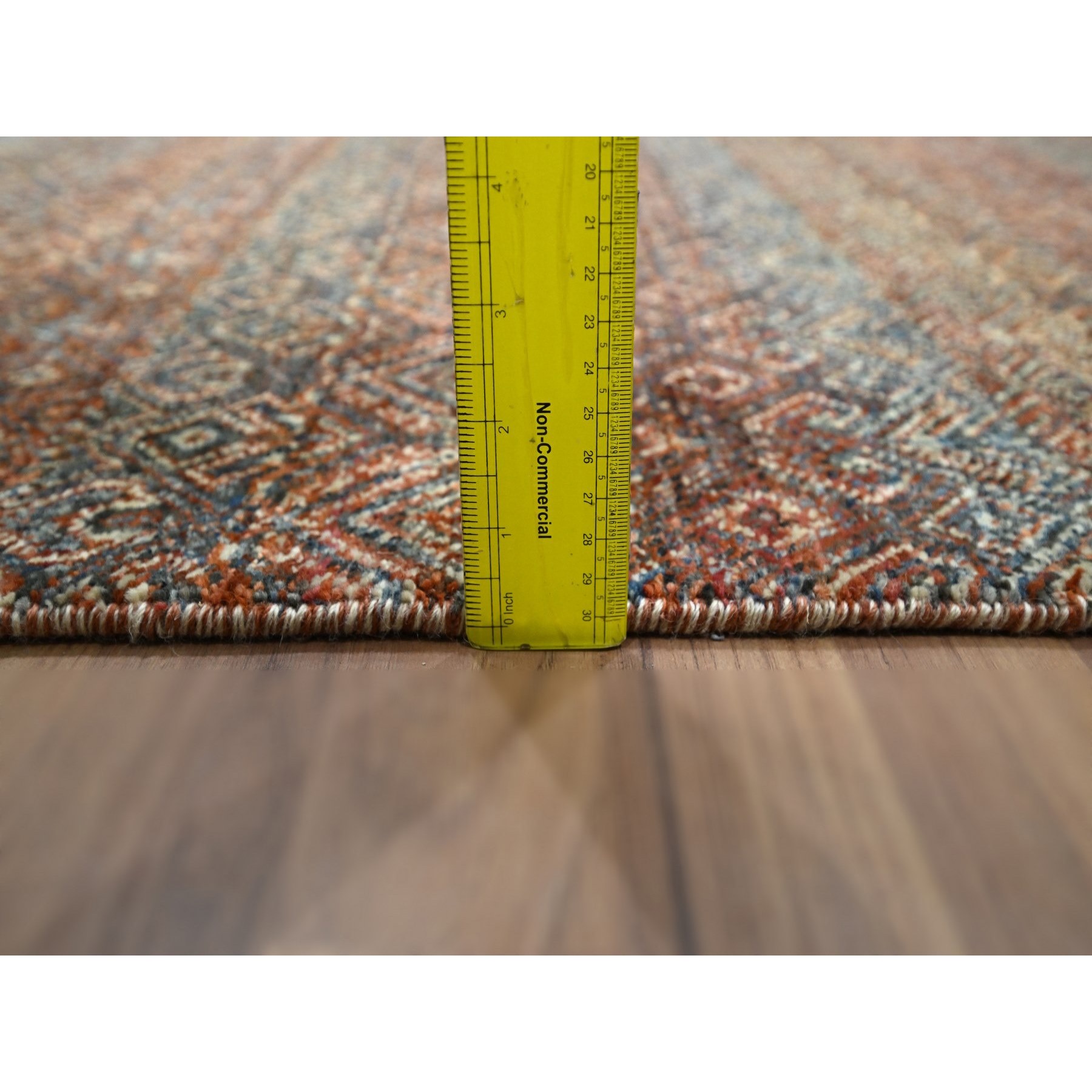 2'7"x10' Clay Red, Kohinoor Herat with Small Geometric Repetitive Diamond Pattern, Tone on Tone, Soft and Shiny Wool, Hand Knotted, Runner, Oriental Rug HR76409 - Image 6
