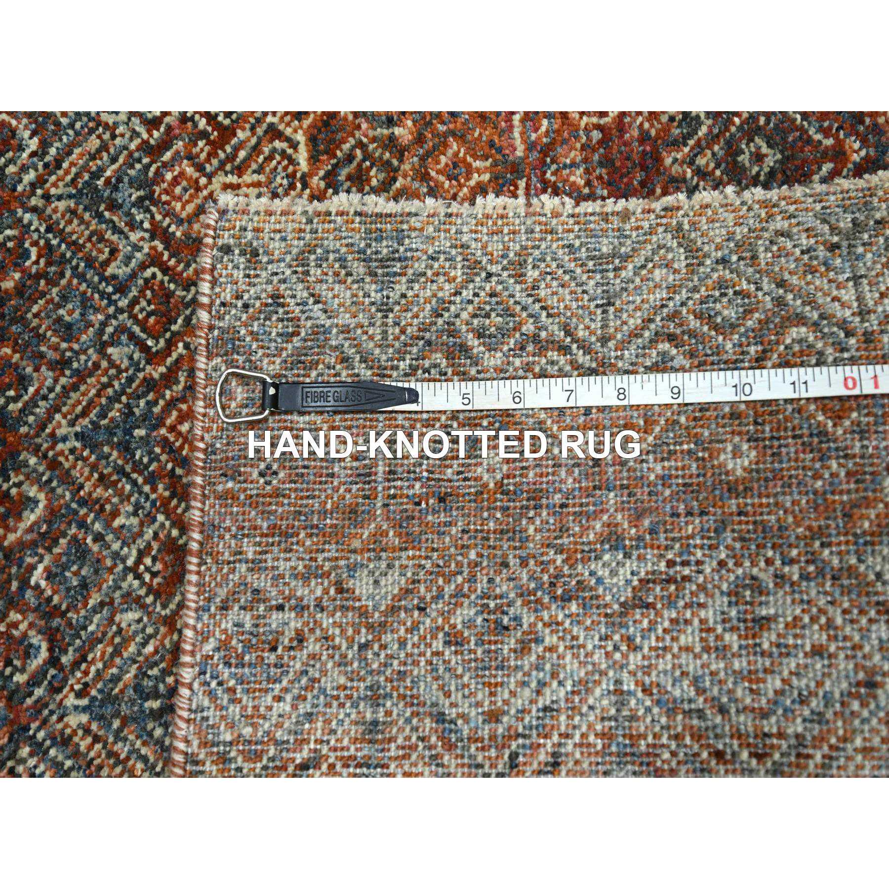 2'7"x10' Clay Red, Kohinoor Herat with Small Geometric Repetitive Diamond Pattern, Tone on Tone, Soft and Shiny Wool, Hand Knotted, Runner, Oriental Rug HR76409 - Image 7