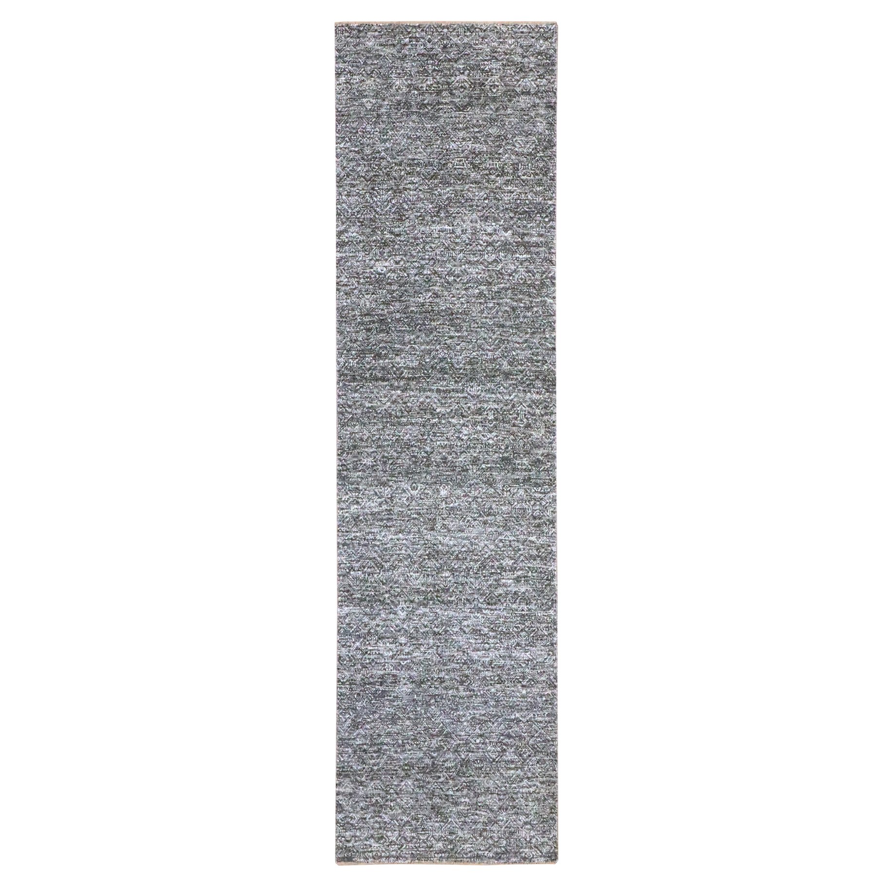 2'7"x9'10" Pebble Gray, Kohinoor Herat with Small Geometric Repetitive Diamond Design, Tone On Tone, Soft Wool, Hand Knotted, Runner, Oriental Rug HR76412