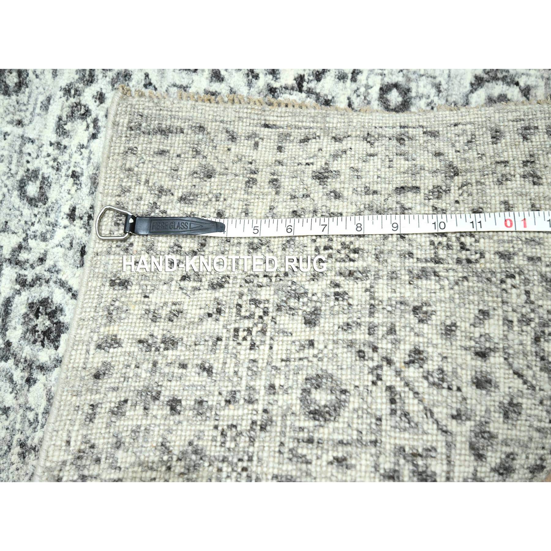 2'7"x12' Vista White, Pre Historic 14th Century Influence, Mamluk Design, Natural Dyes, Hand Knotted, Pure Wool, Runner, Oriental Rug HR76437 - Image 7