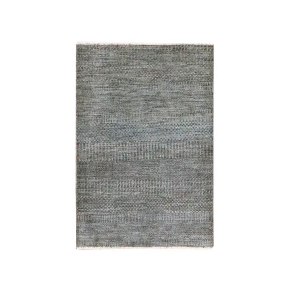 2'x3' Cedar Brown, Modern Grass Design, Hand Knotted, Undyed Natural Wool, Lush and Plush, Tone on Tone, Sample, Mat, Oriental Rug HR76441