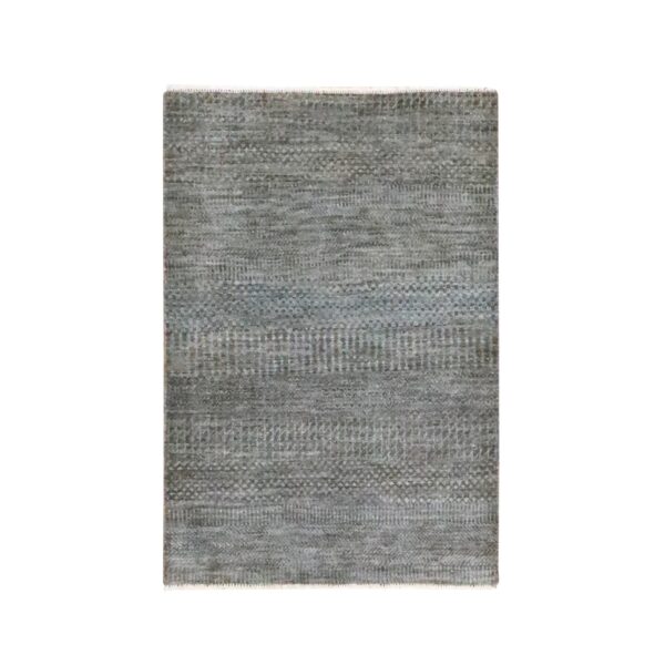 2'x3' Cedar Brown, Modern Grass Design, Hand Knotted, Undyed Natural Wool, Tone on Tone, Lush and Plush, Mat, Sample, Oriental Rug HR76443