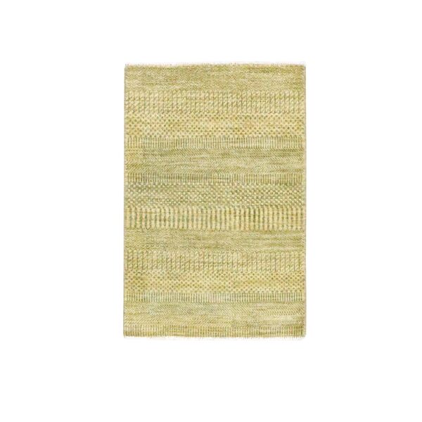 2'x3' Ecru Brown, Modern Grass Design, Hand Knotted, Tone on Tone, Wool with touch of Silk, Lush and Plush, Sample, Mat, Oriental Rug HR76455