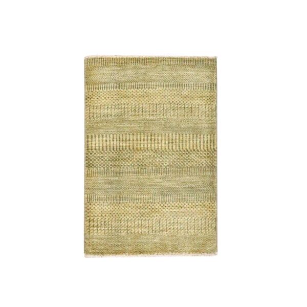 2'x3' Golden Brown, Modern Grass Design, Hand Knotted, Wool with touch of Silk, Tone on Tone, Lush and Plush, Mat, Sample, Oriental Rug HR76456
