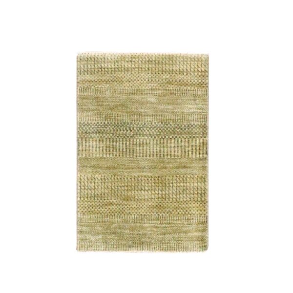 2'x3' Ecru Brown, Modern Grass Design, Hand Knotted, Wool with touch of Silk, Tone on Tone, Lush and Plush, Sample, Mat, Oriental Rug HR76464