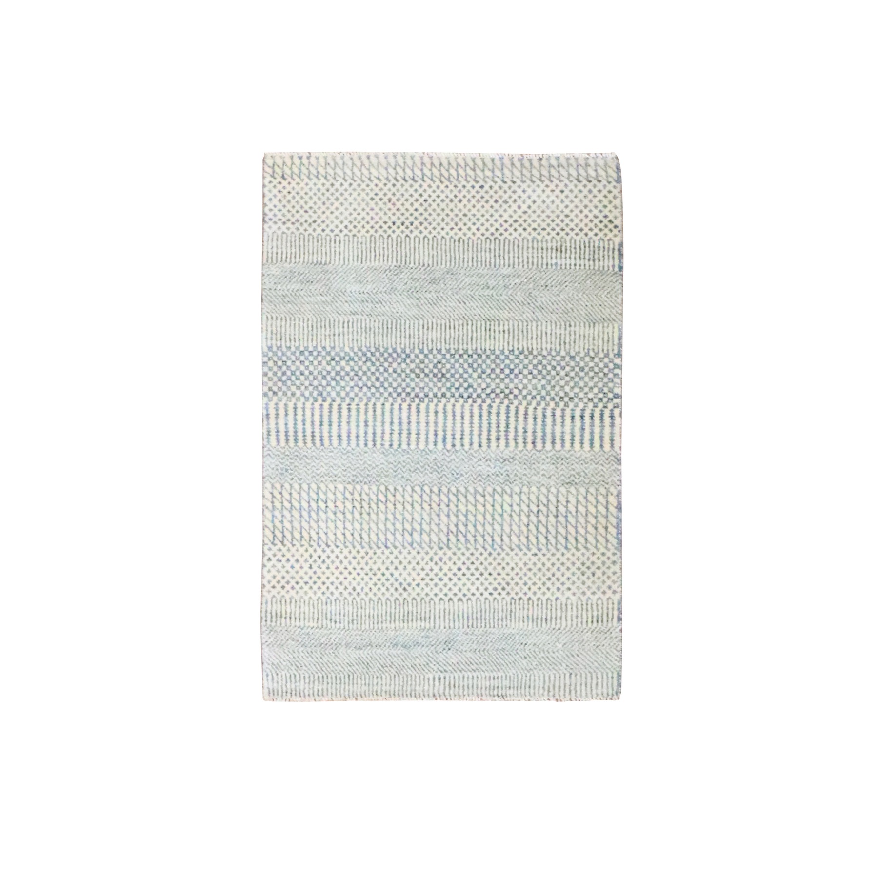2'x3' Yonder Blue, Hand Knotted, Wool with touch of Silk, Tone on Tone, Lush and Plush, Modern Grass Design, Sample, Mat, Oriental Rug HR76476