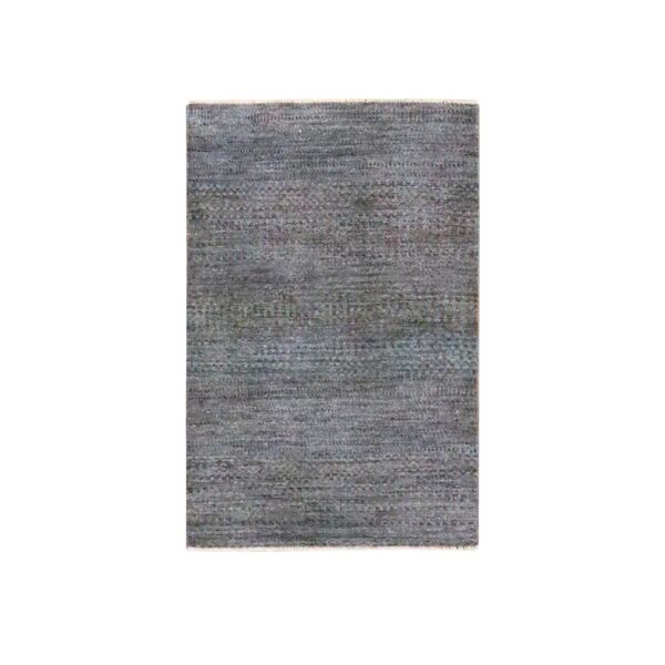 2'x3' Anchor Grey, Wool with touch of Silk, Tone on Tone, Lush and Plush, Hand Knotted, Modern Grass Design, Sample, Mat, Oriental Rug HR76496
