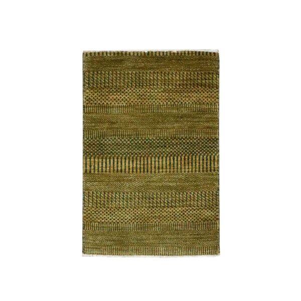 2'x3' Golden Brown, Wool with touch of Silk, Tone on Tone, Lush and Plush, Hand Knotted, Modern Grass Design, Sample, Mat, Oriental Rug HR76529