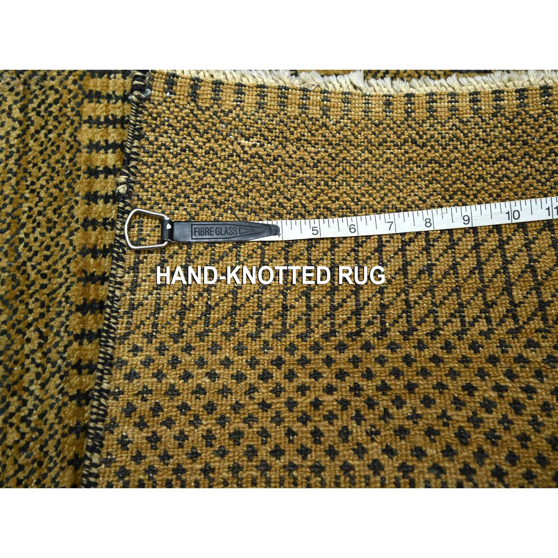 2'x3' Golden Brown, Wool with touch of Silk, Tone on Tone, Lush and Plush, Hand Knotted, Modern Grass Design, Sample, Mat, Oriental Rug HR76529 - Image 4
