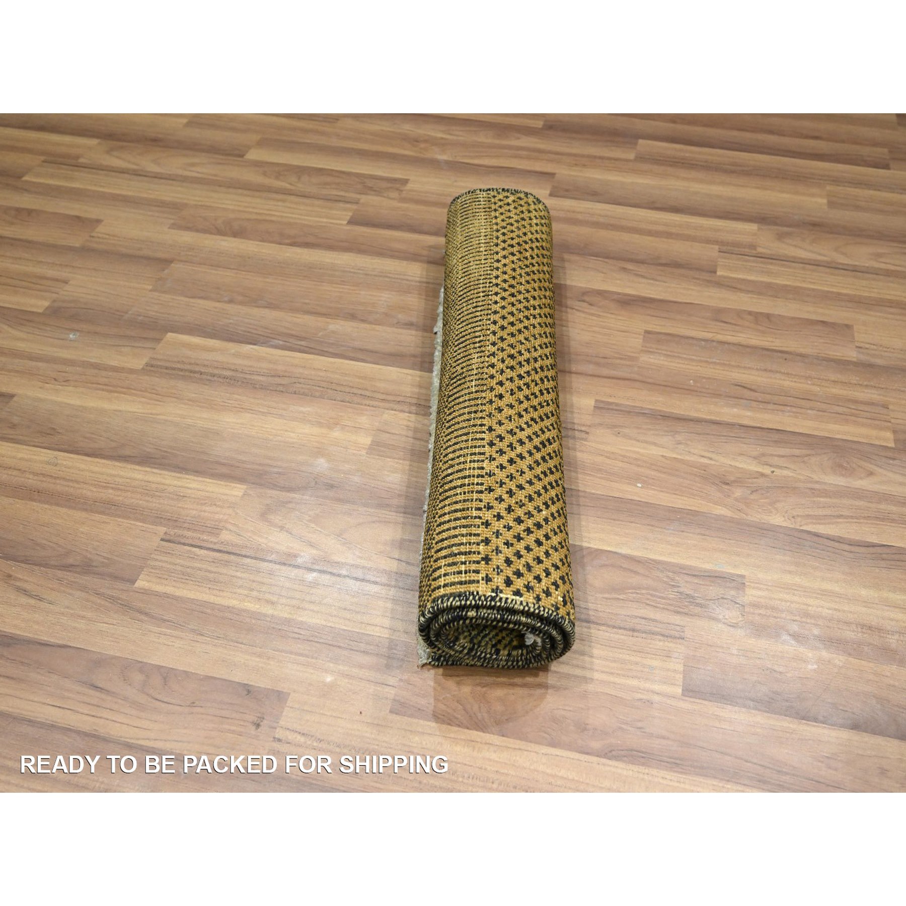 2'x3' Golden Brown, Wool with touch of Silk, Tone on Tone, Lush and Plush, Hand Knotted, Modern Grass Design, Sample, Mat, Oriental Rug HR76529 - Image 5