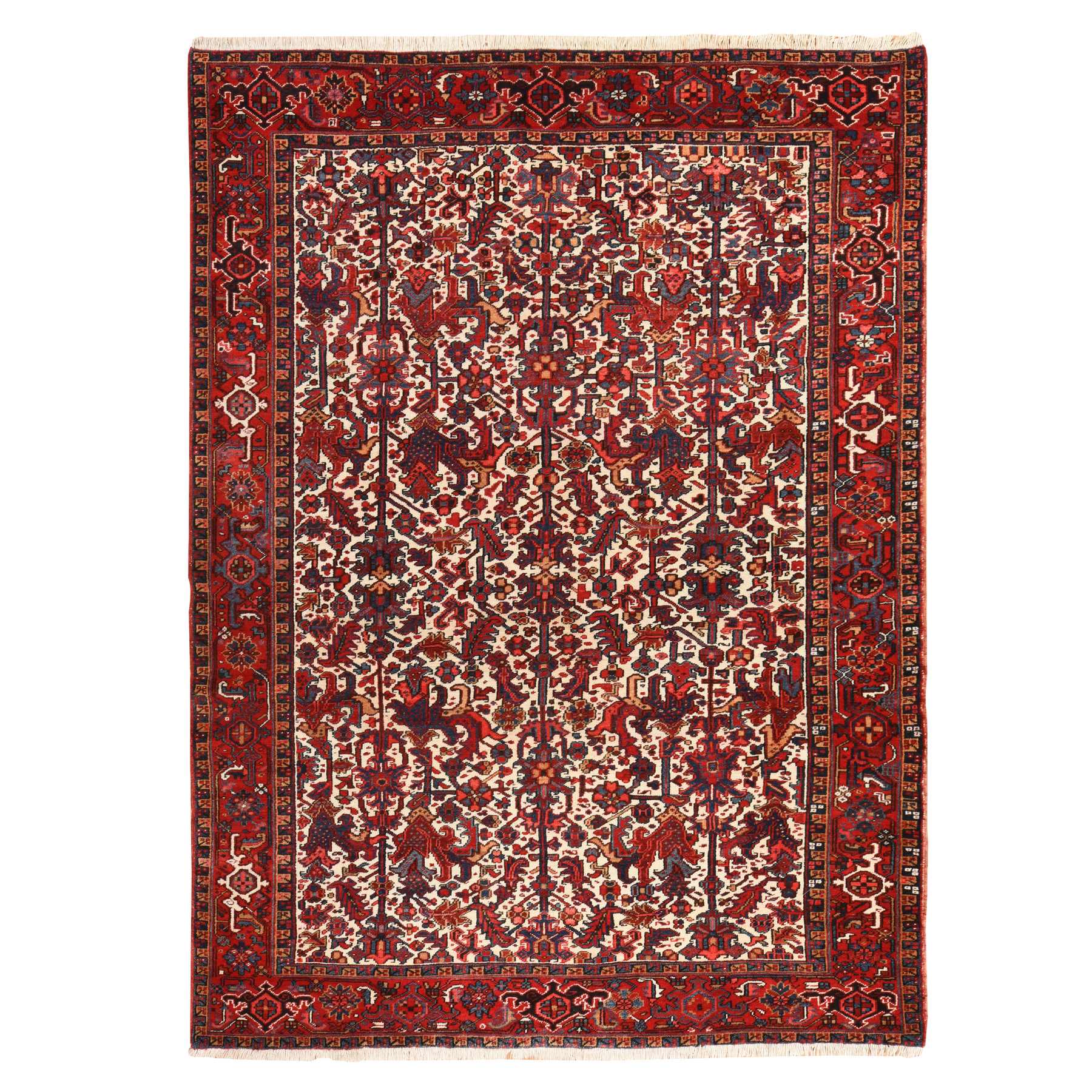 8'3"x11'1" Daisy White, Antique Persian Heriz, Good Condition, Clean, Full Pile, All Over Flower Geometric Design, 100% Wool, Hand Knotted, Oriental Rug HR78433