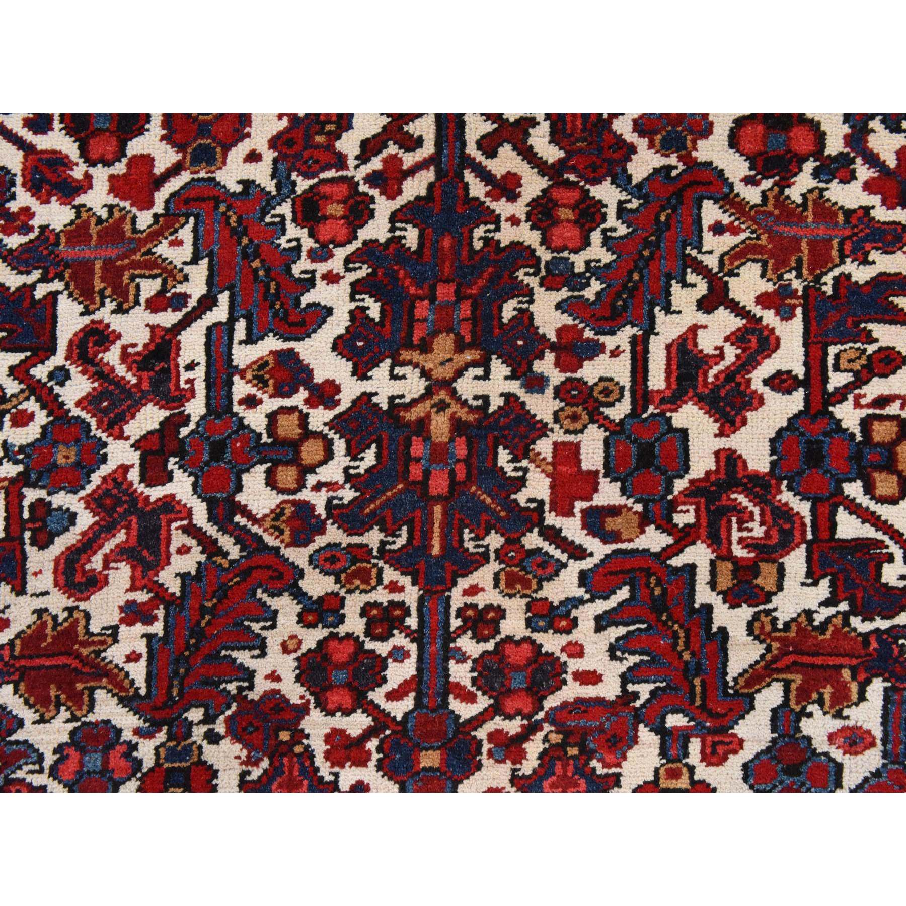 8'3"x11'1" Daisy White, Antique Persian Heriz, Good Condition, Clean, Full Pile, All Over Flower Geometric Design, 100% Wool, Hand Knotted, Oriental Rug HR78433 - Image 5