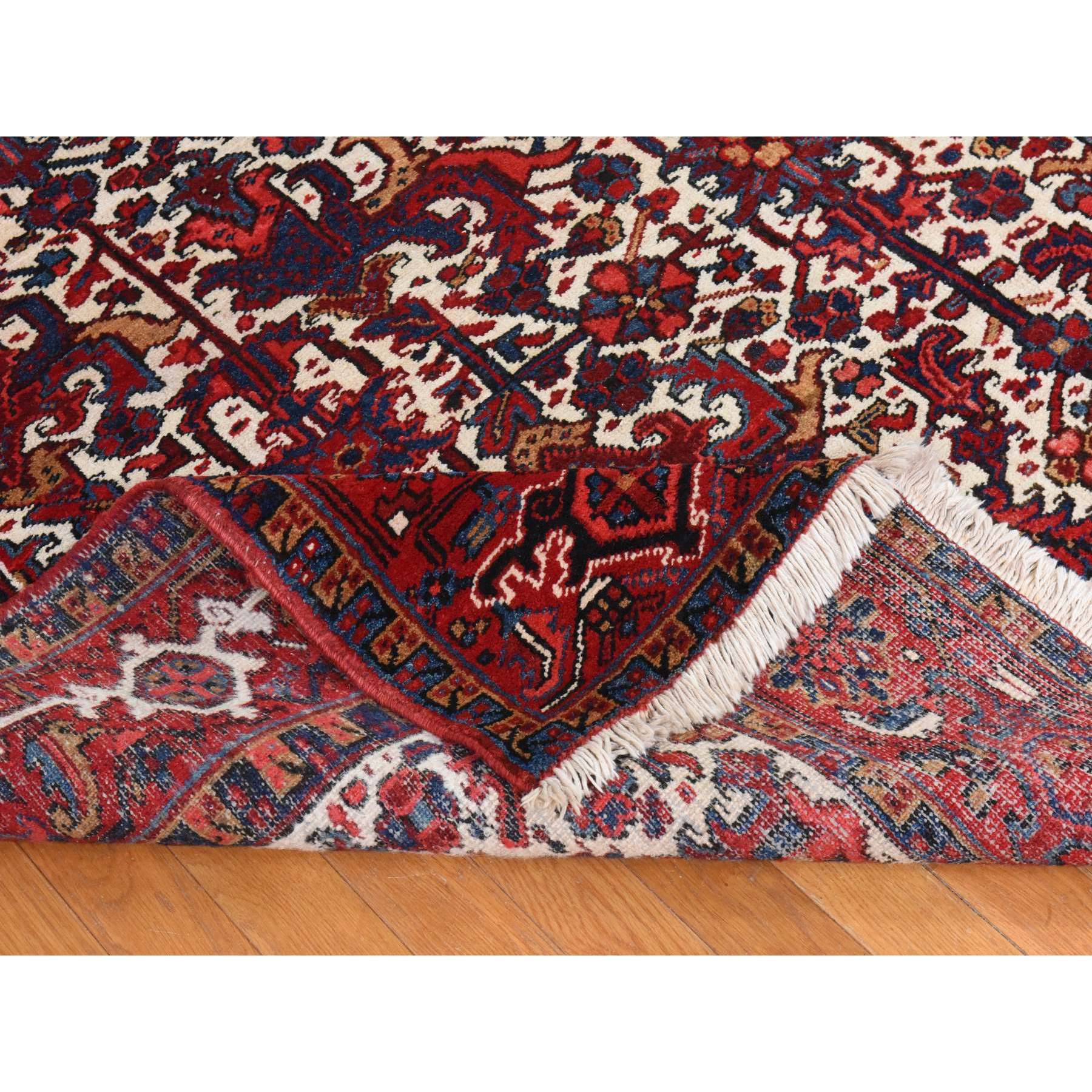 8'3"x11'1" Daisy White, Antique Persian Heriz, Good Condition, Clean, Full Pile, All Over Flower Geometric Design, 100% Wool, Hand Knotted, Oriental Rug HR78433 - Image 7