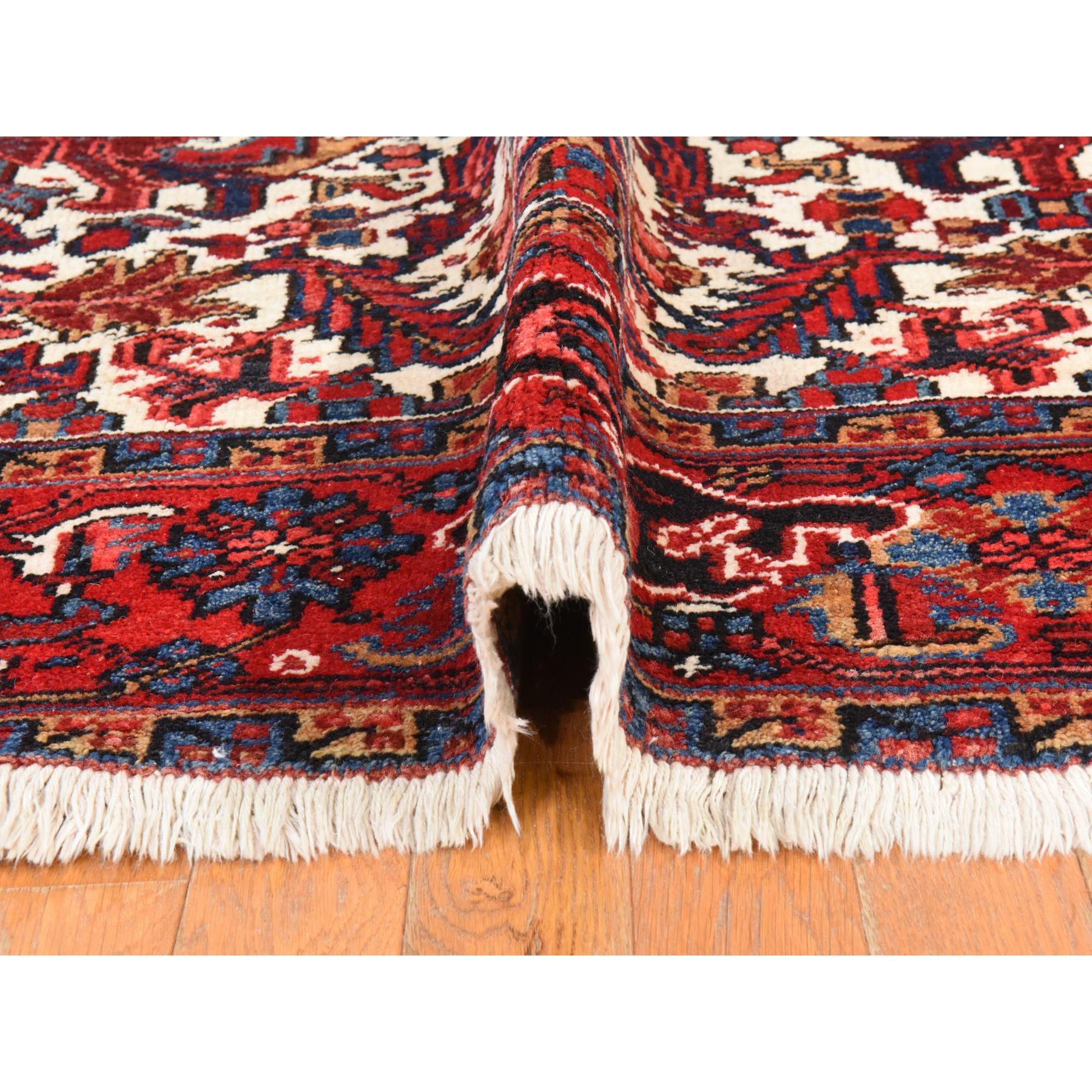 8'3"x11'1" Daisy White, Antique Persian Heriz, Good Condition, Clean, Full Pile, All Over Flower Geometric Design, 100% Wool, Hand Knotted, Oriental Rug HR78433 - Image 8