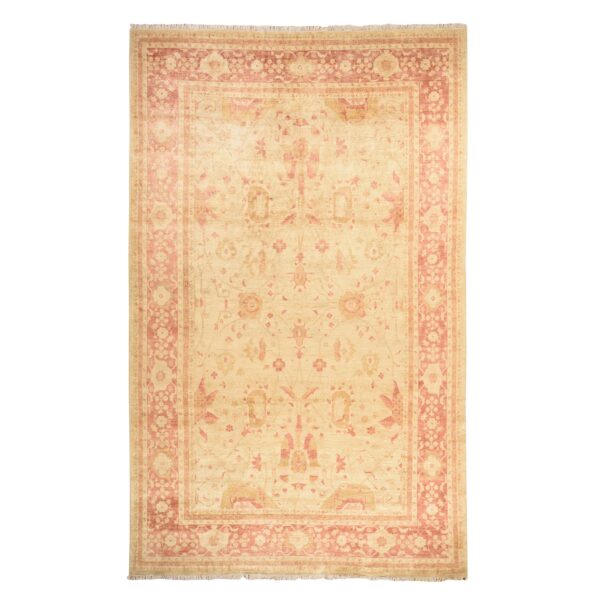 9'8"x16' Beige, Afghan Peshawar with All Over Mahal Design, Clean, Full Pile, Long and Narrow, 100% Wool, Hand Knotted, Oriental Rug HR78438
