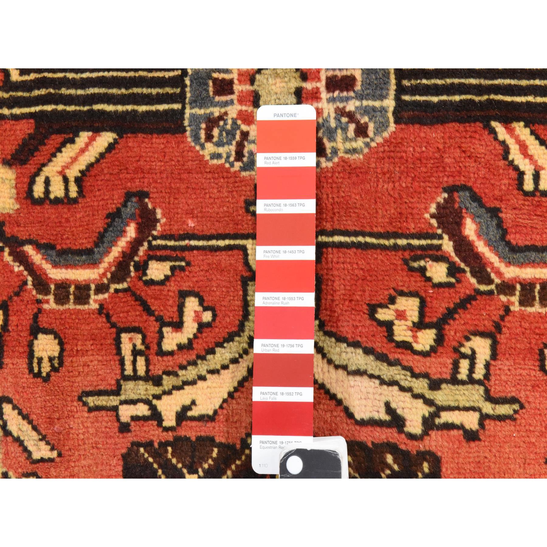 3'4"x9'10" Chili Red, Semi Antique Persian Lilihan, Good Condition, Clean, Full Pile, 100% Wool, Hand Knotted, Wide Runner, Oriental Rug HR78439 - Image 4