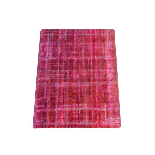 1'6"x2' Jazzy Red, Pure Sari Silk, Sample, Strike Off, Hand Knotted, Oriental Rug HR78442